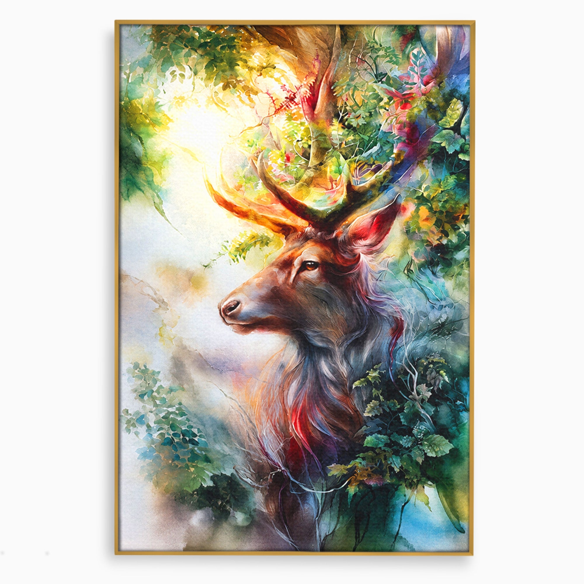Tablou Canvas Premium LuxCanva® M1554, Cerbul Magic, Cerb, Natura, Pictura, Living, Vara, Silueta, Culori Vibrante