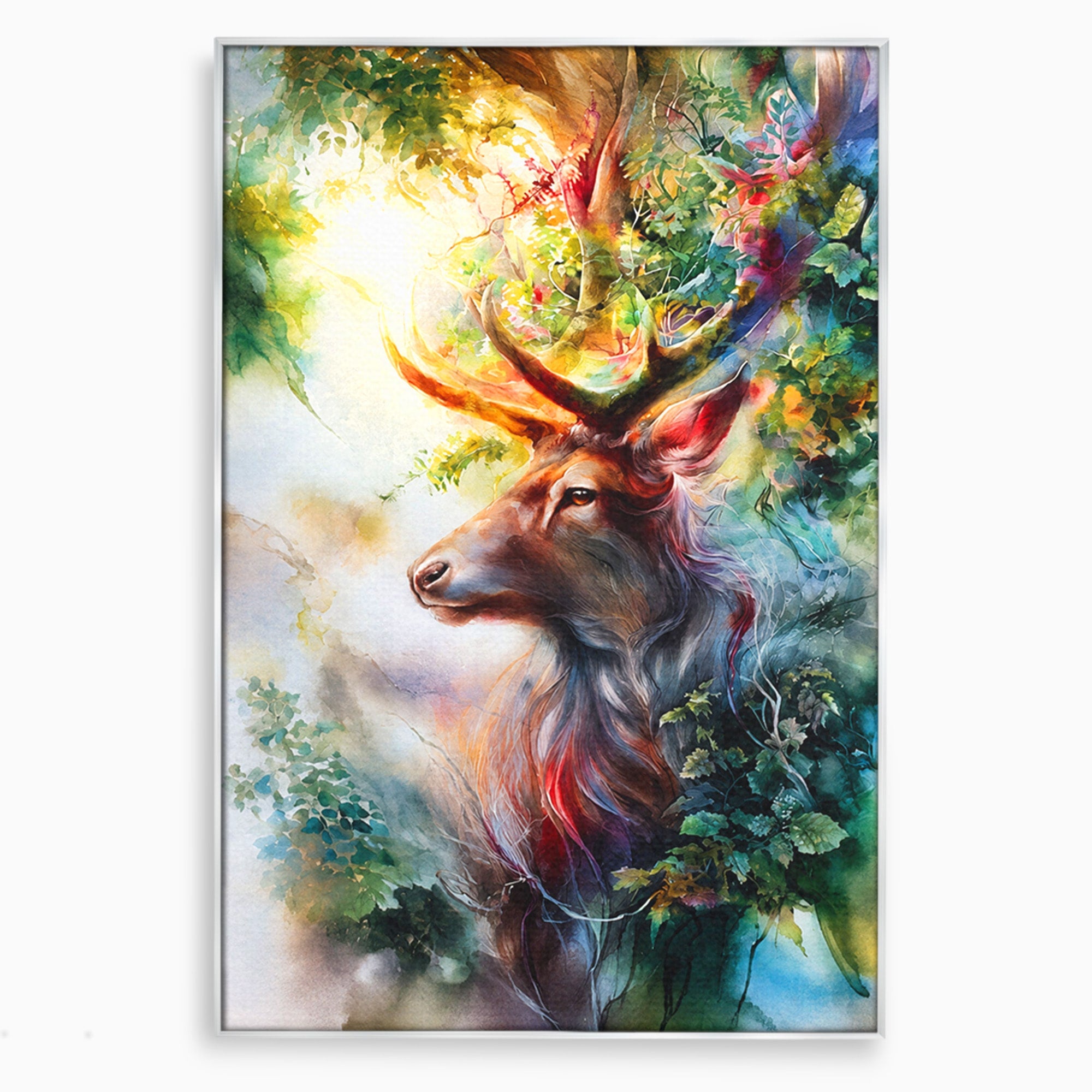 Tablou Canvas Premium LuxCanva® M1554, Cerbul Magic, Cerb, Natura, Pictura, Living, Vara, Silueta, Culori Vibrante