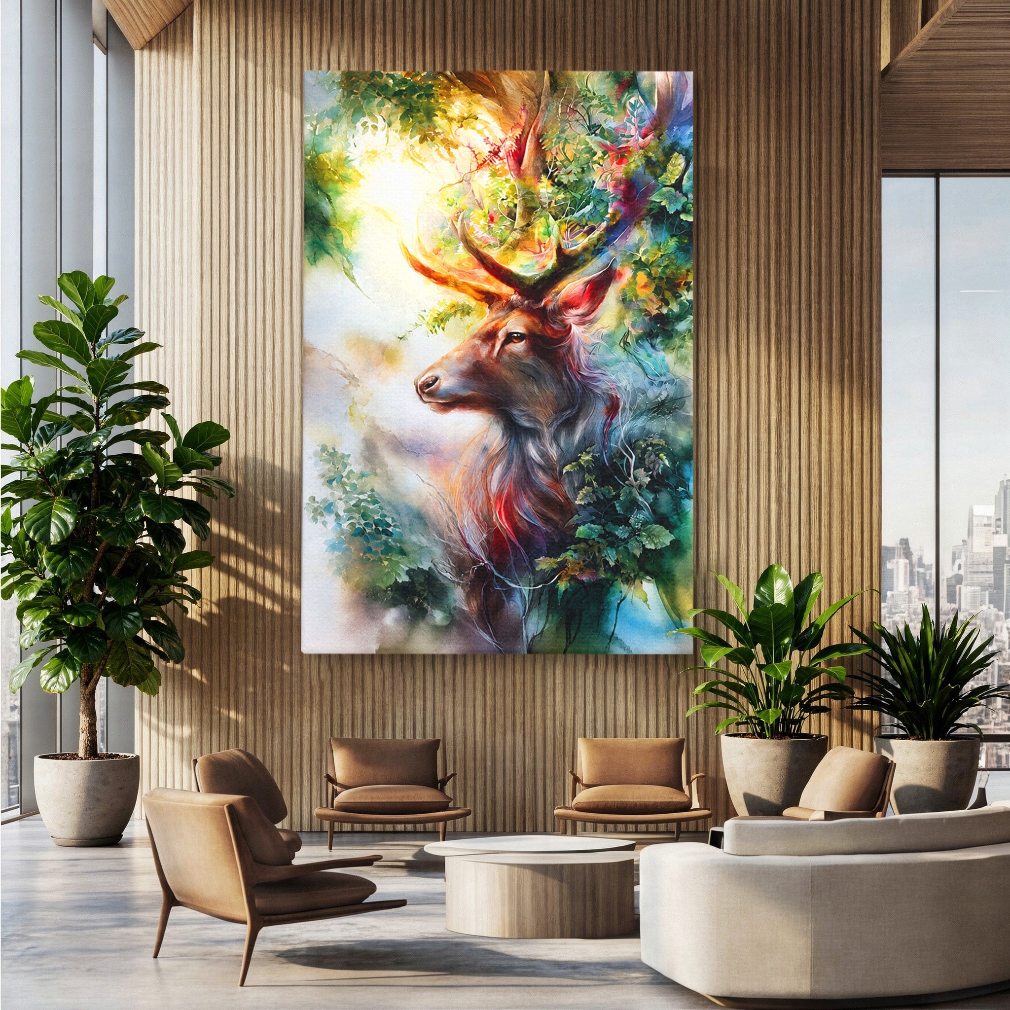 Tablou Canvas Premium LuxCanva® M1554, Cerbul Magic, Cerb, Natura, Pictura, Living, Vara, Silueta, Culori Vibrante