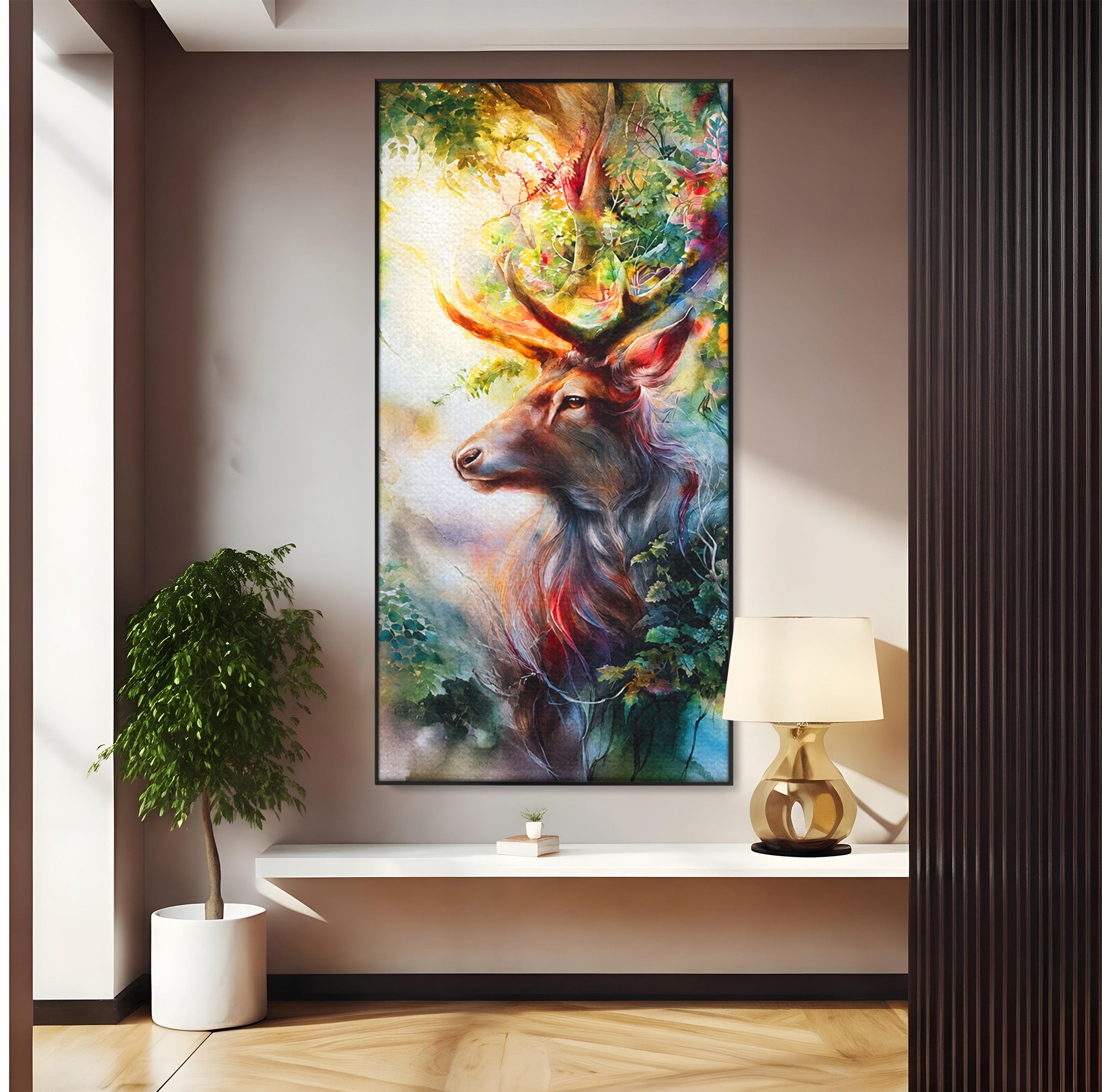 Tablou Canvas Premium LuxCanva® M1554, Cerbul Magic, Cerb, Natura, Pictura, Living, Vara, Silueta, Culori Vibrante