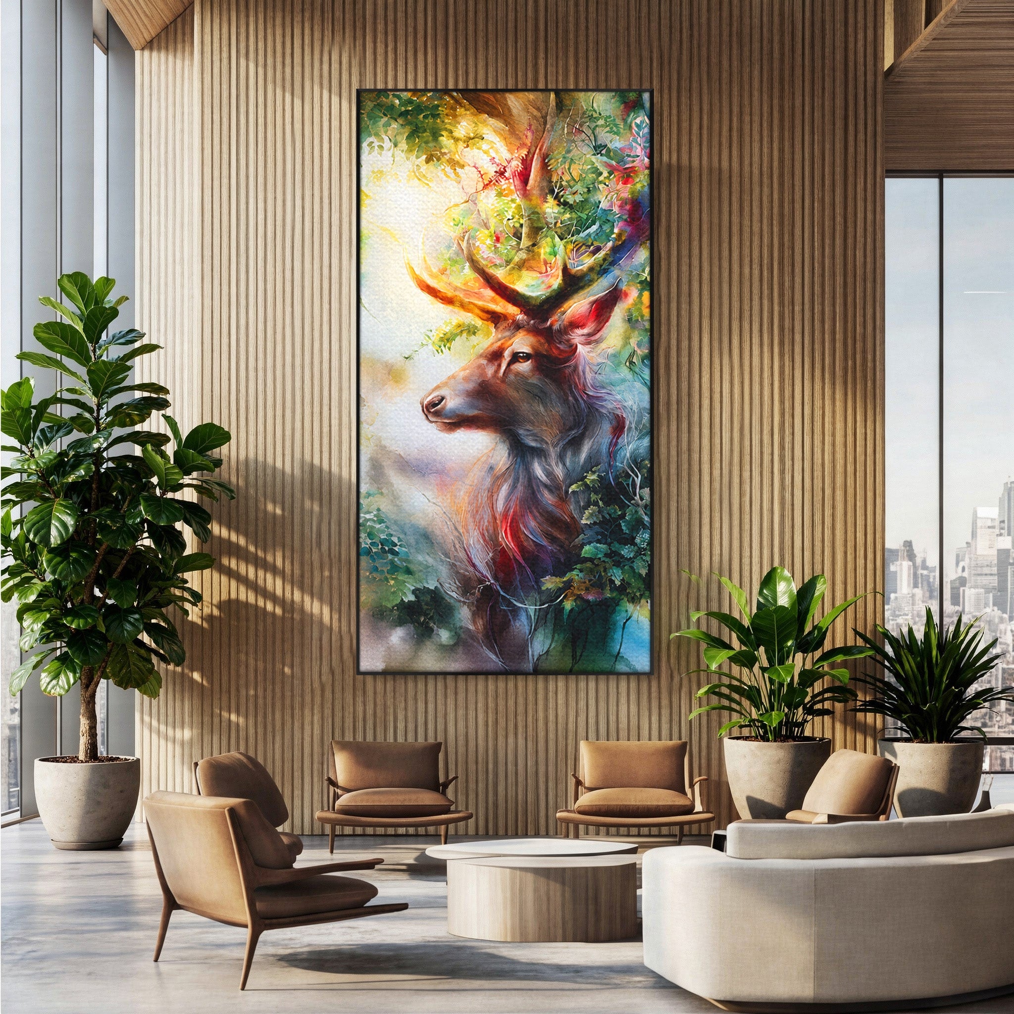 Tablou Canvas Premium LuxCanva® M1554, Cerbul Magic, Cerb, Natura, Pictura, Living, Vara, Silueta, Culori Vibrante