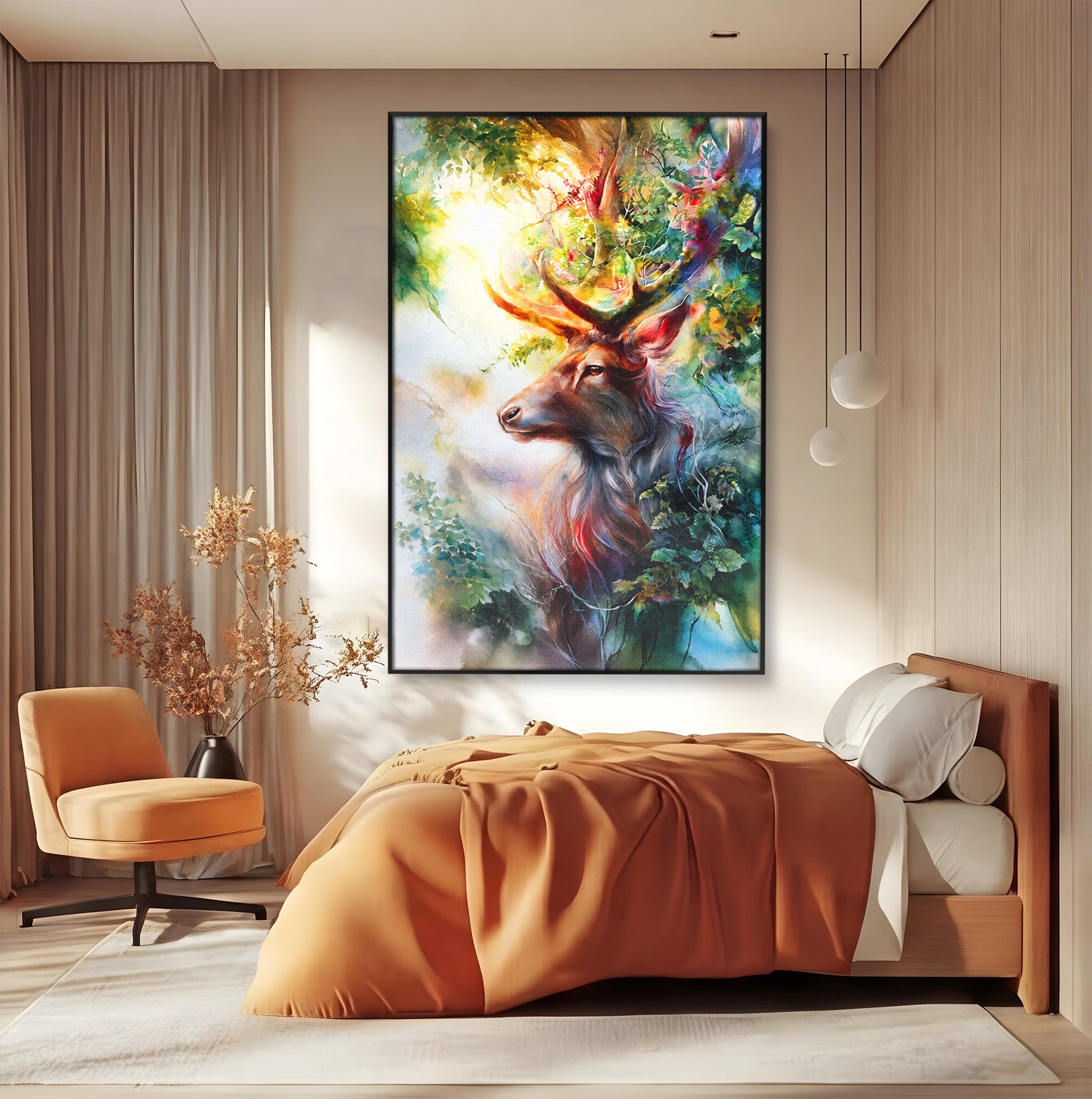 Tablou Canvas Premium LuxCanva® M1554, Cerbul Magic, Cerb, Natura, Pictura, Living, Vara, Silueta, Culori Vibrante