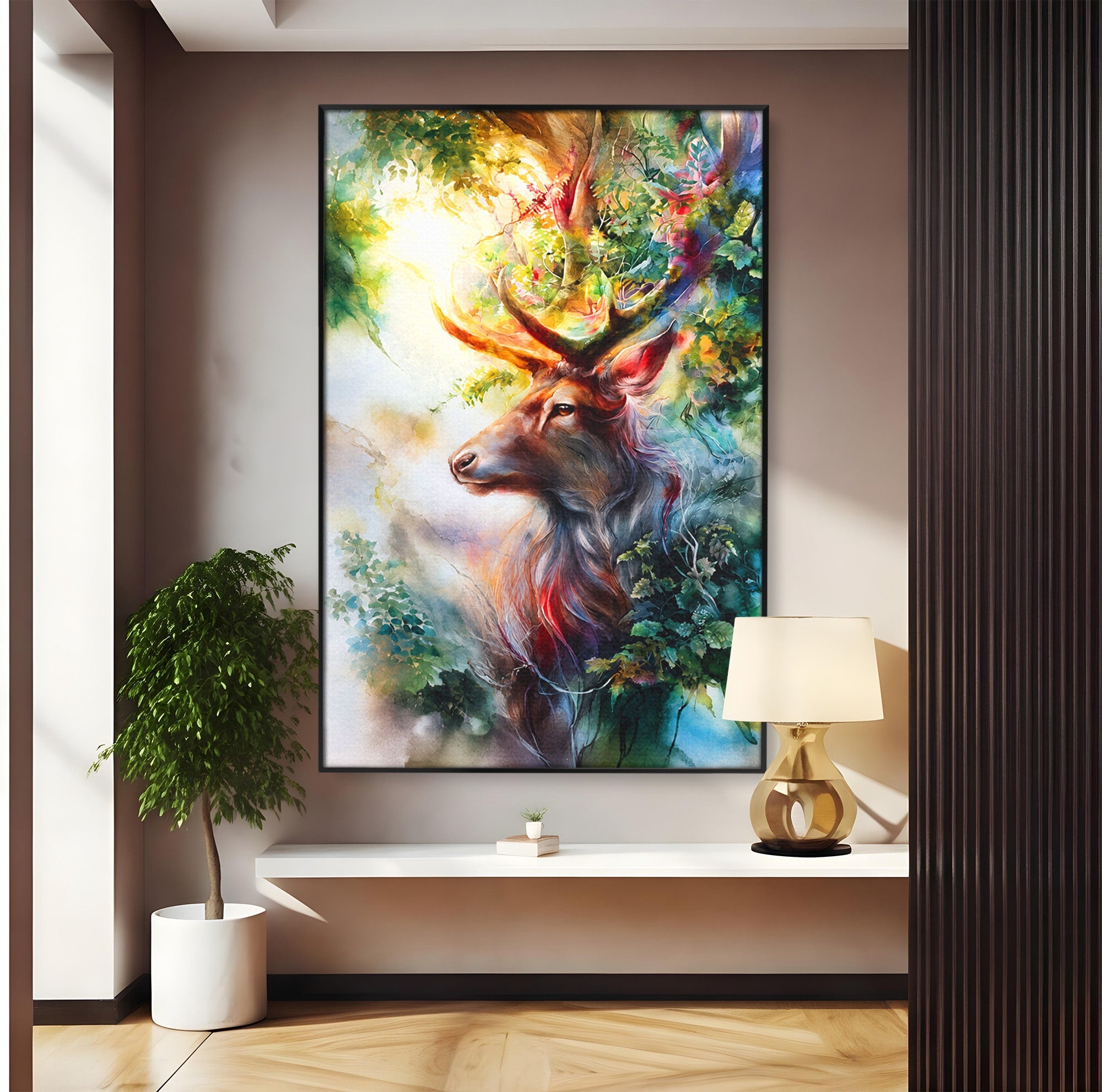 Tablou Canvas Premium LuxCanva® M1554, Cerbul Magic, Cerb, Natura, Pictura, Living, Vara, Silueta, Culori Vibrante