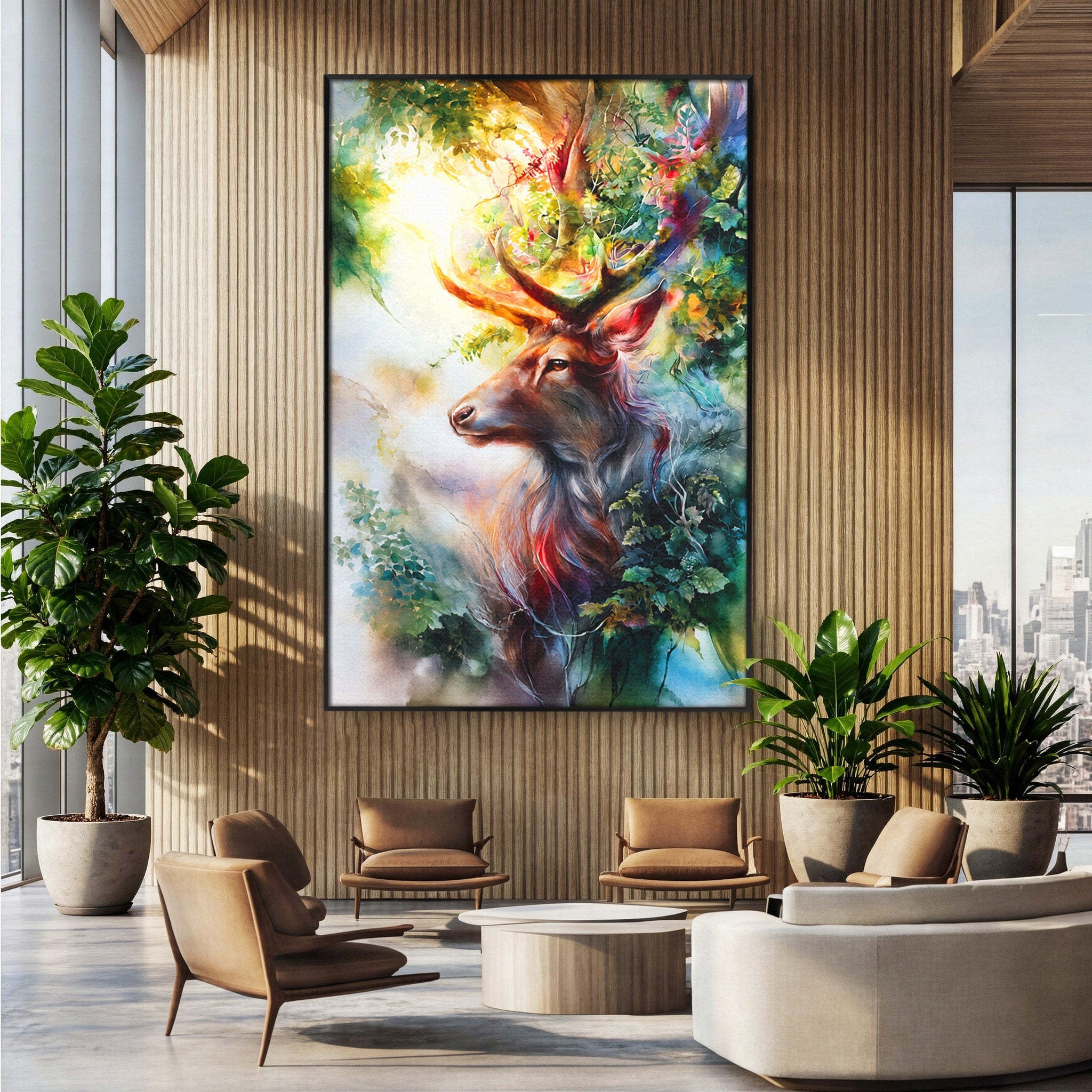 Tablou Canvas Premium LuxCanva® M1554, Cerbul Magic, Cerb, Natura, Pictura, Living, Vara, Silueta, Culori Vibrante
