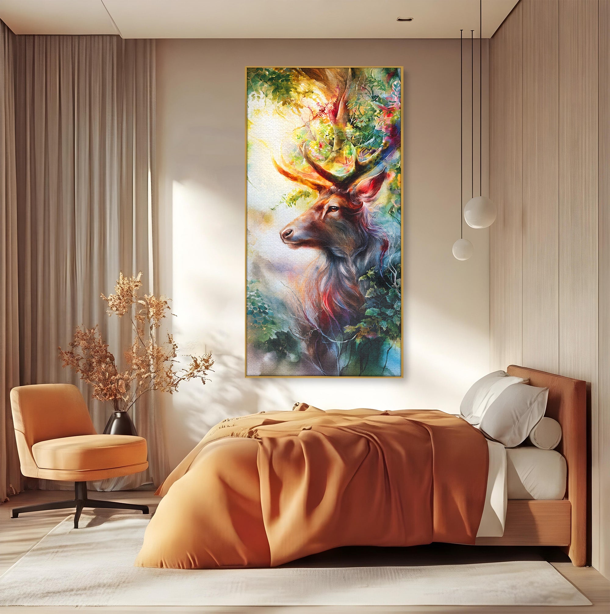 Tablou Canvas Premium LuxCanva® M1554, Cerbul Magic, Cerb, Natura, Pictura, Living, Vara, Silueta, Culori Vibrante