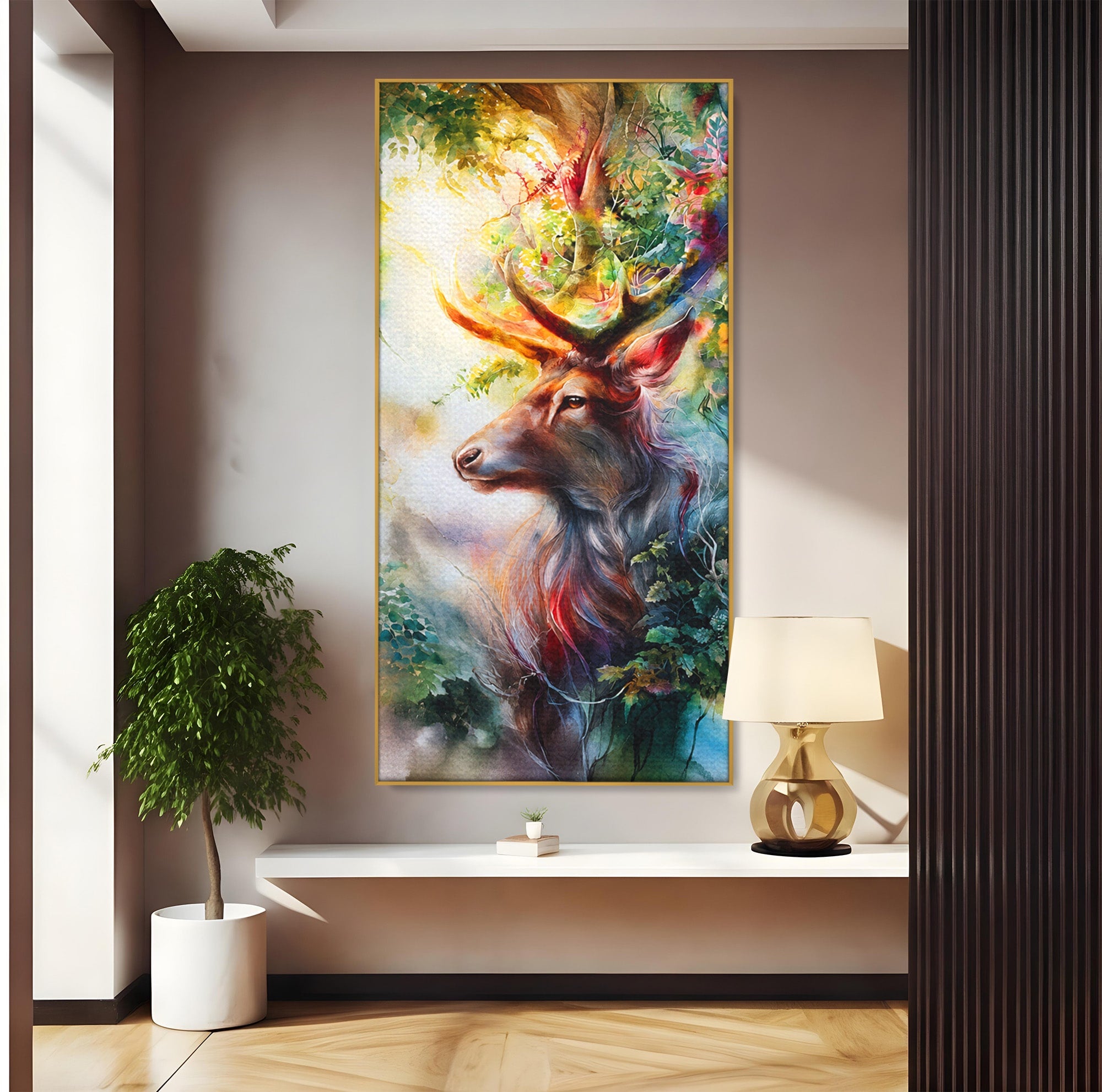 Tablou Canvas Premium LuxCanva® M1554, Cerbul Magic, Cerb, Natura, Pictura, Living, Vara, Silueta, Culori Vibrante