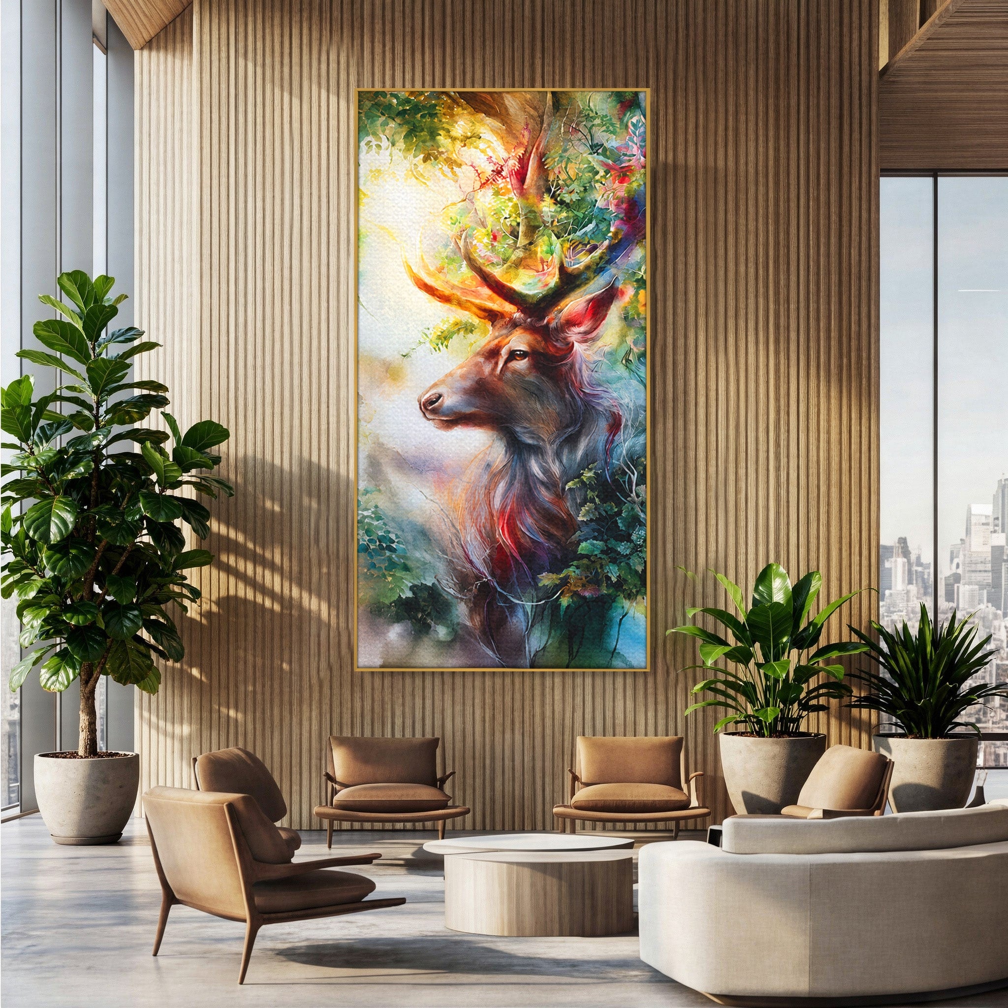 Tablou Canvas Premium LuxCanva® M1554, Cerbul Magic, Cerb, Natura, Pictura, Living, Vara, Silueta, Culori Vibrante