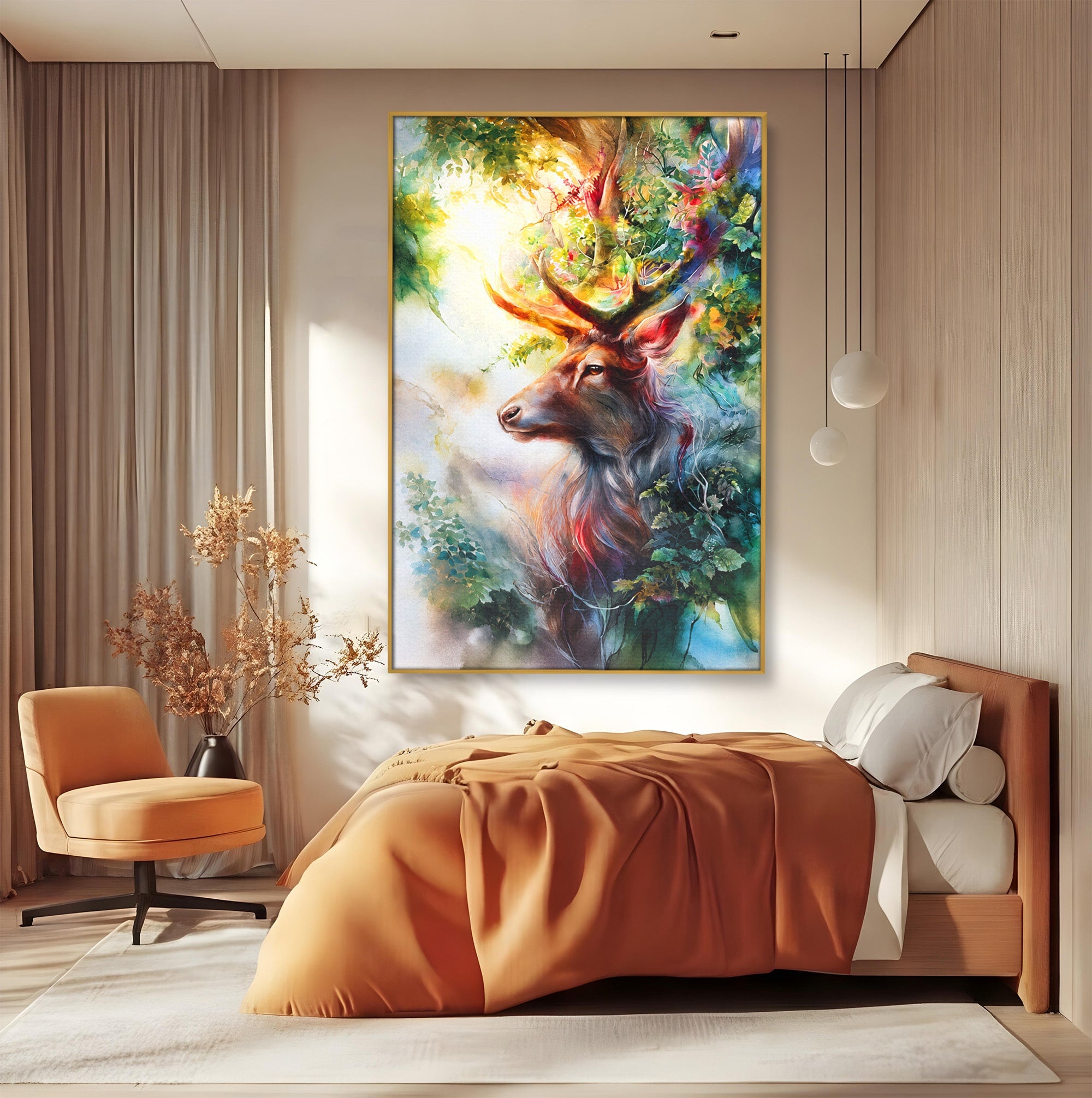 Tablou Canvas Premium LuxCanva® M1554, Cerbul Magic, Cerb, Natura, Pictura, Living, Vara, Silueta, Culori Vibrante