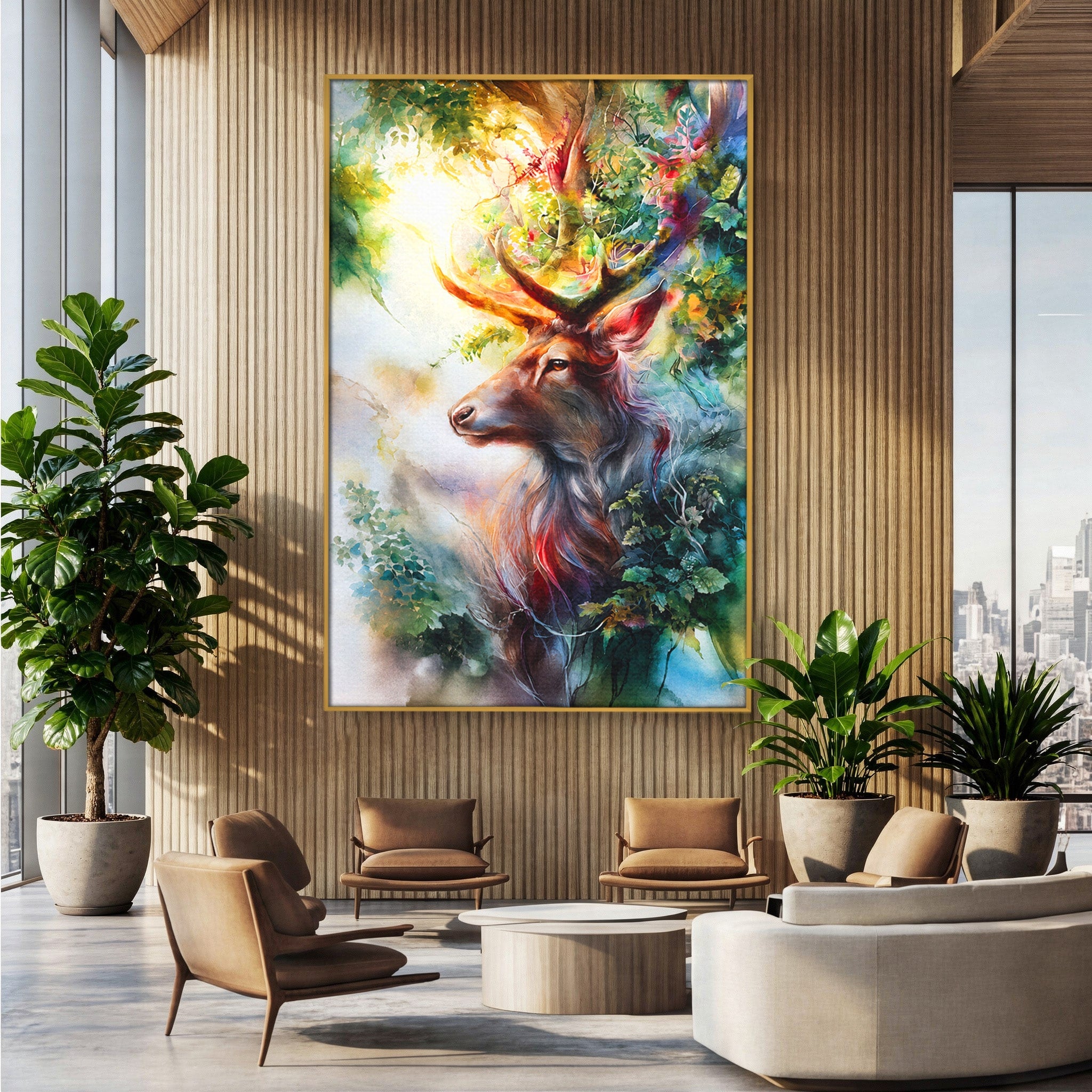 Tablou Canvas Premium LuxCanva® M1554, Cerbul Magic, Cerb, Natura, Pictura, Living, Vara, Silueta, Culori Vibrante