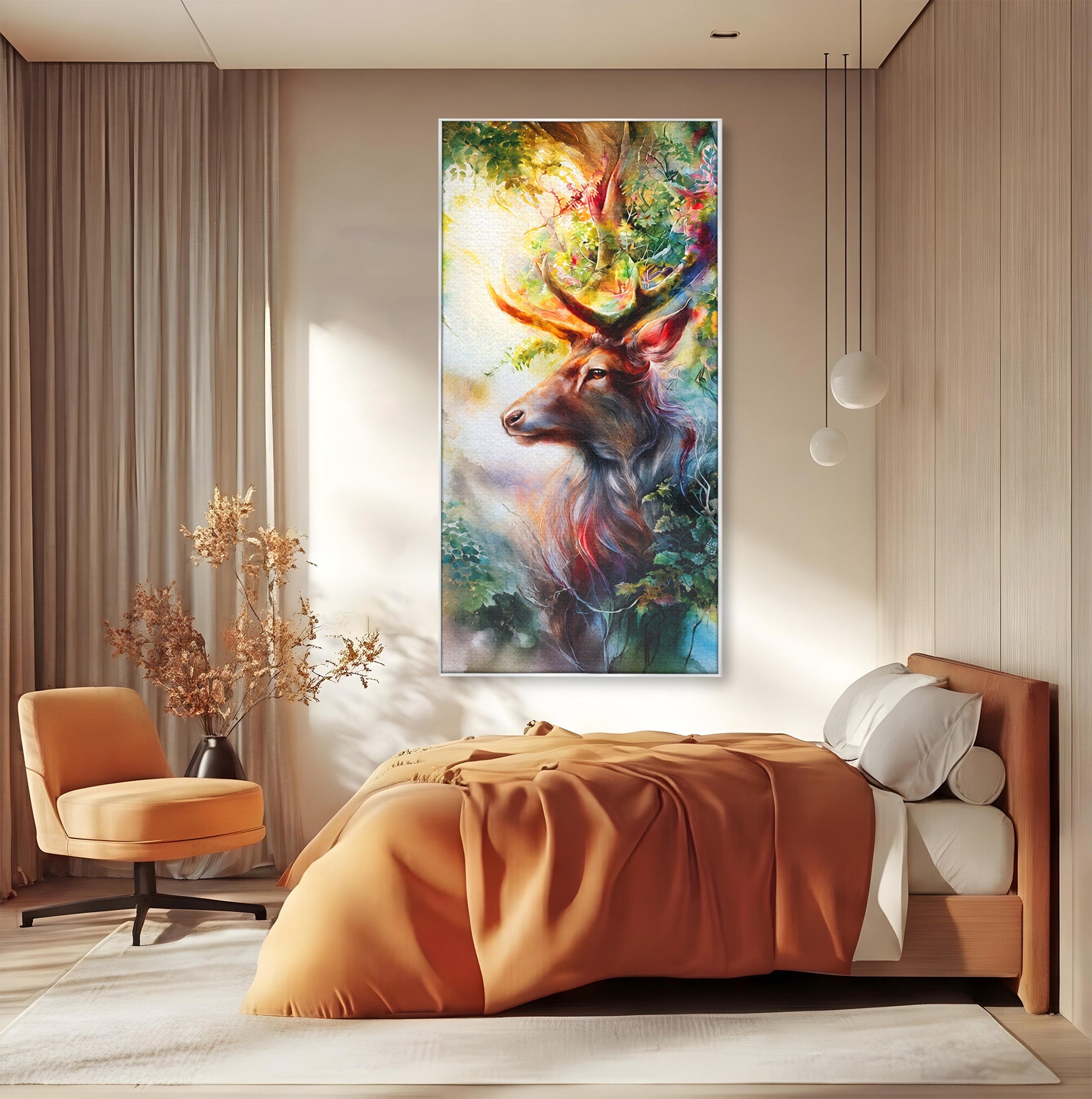 Tablou Canvas Premium LuxCanva® M1554, Cerbul Magic, Cerb, Natura, Pictura, Living, Vara, Silueta, Culori Vibrante
