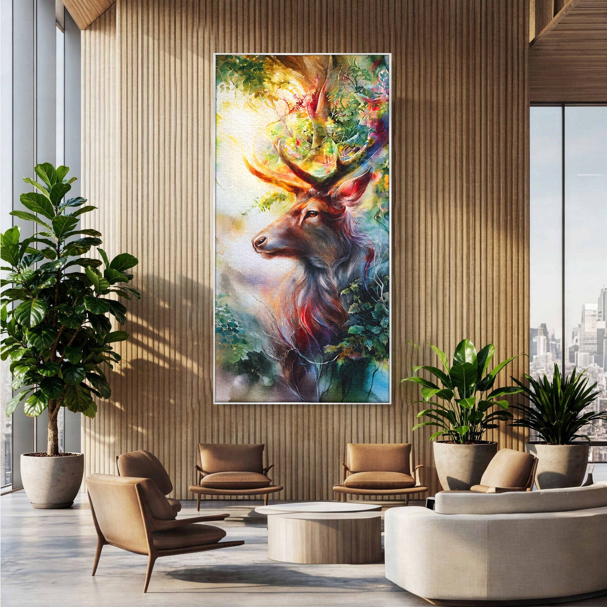 Tablou Canvas Premium LuxCanva® M1554, Cerbul Magic, Cerb, Natura, Pictura, Living, Vara, Silueta, Culori Vibrante