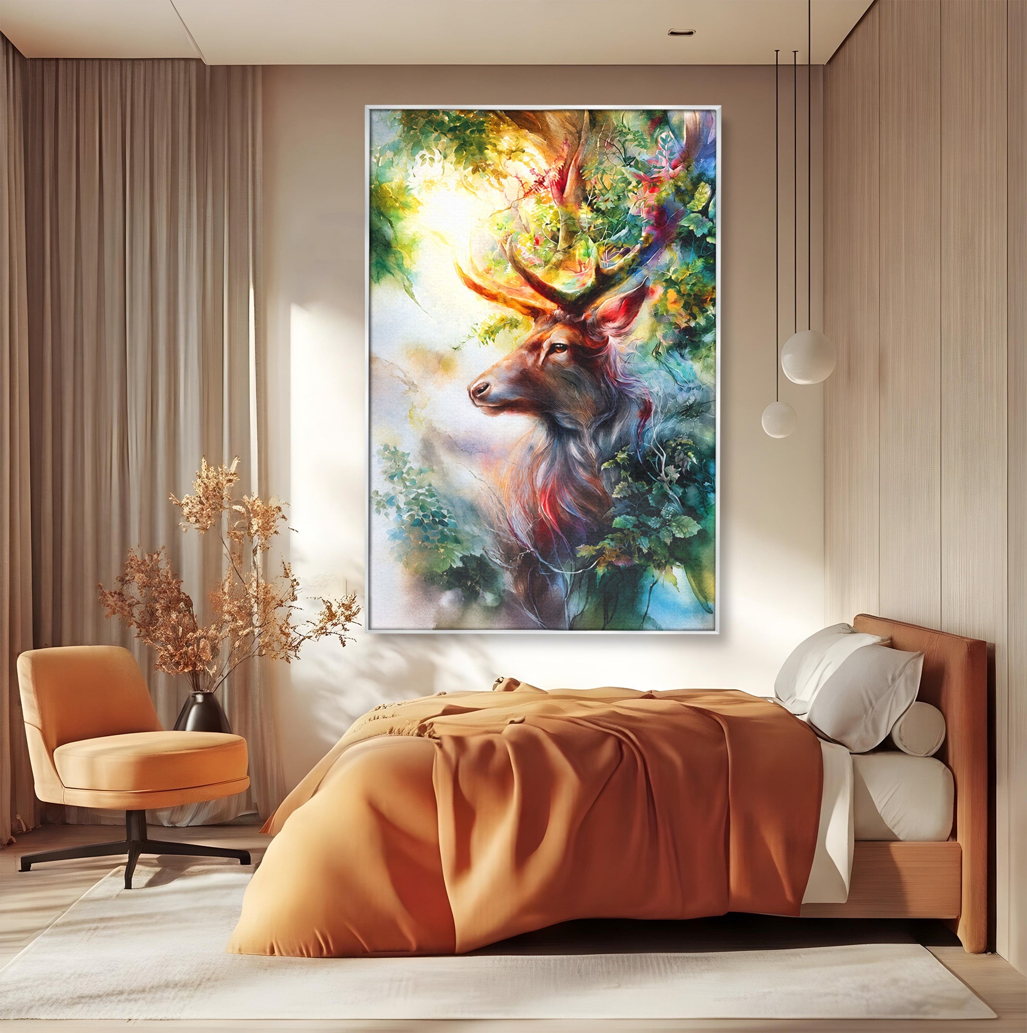 Tablou Canvas Premium LuxCanva® M1554, Cerbul Magic, Cerb, Natura, Pictura, Living, Vara, Silueta, Culori Vibrante