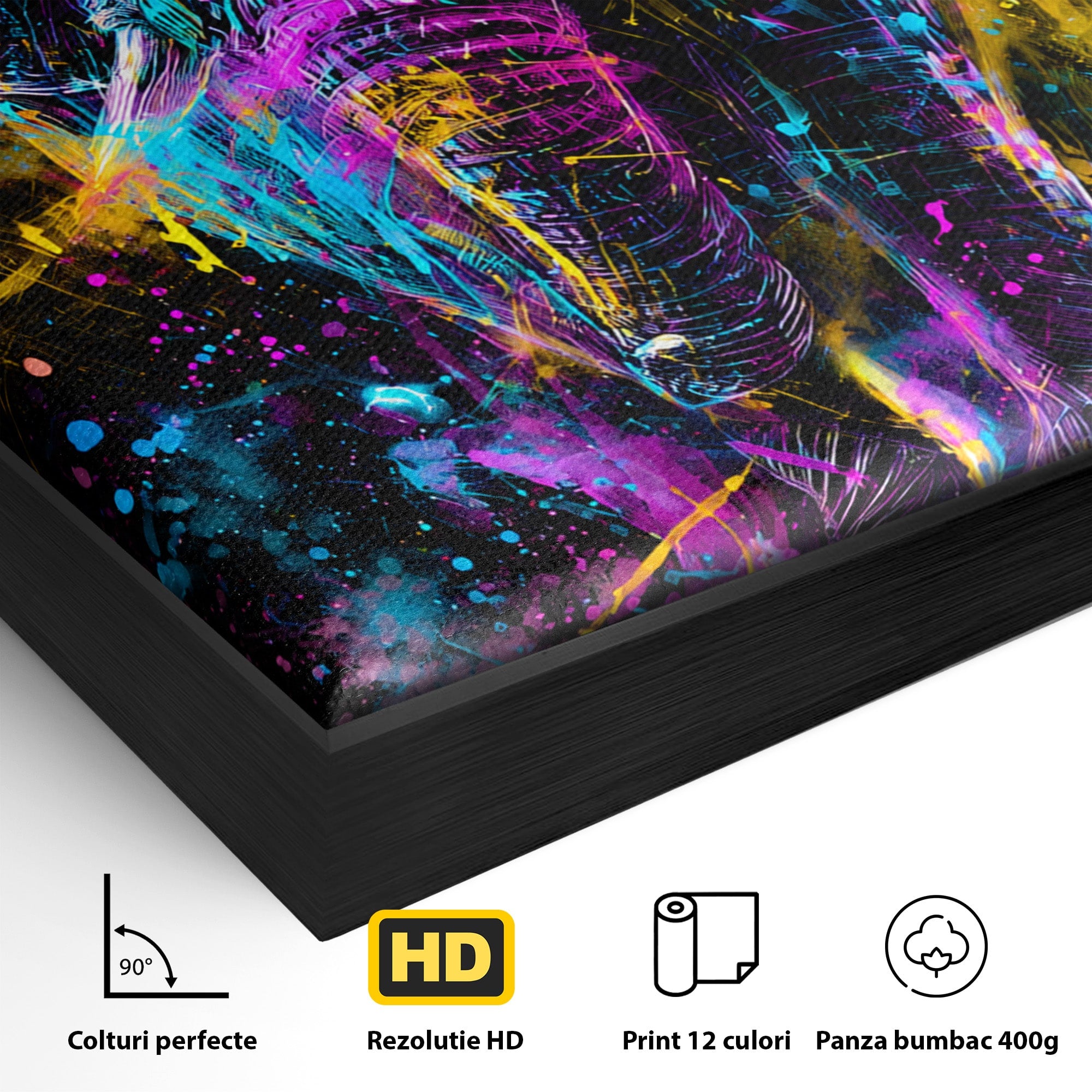 Tablou Canvas Premium LuxCanva® M1555, Elefantul Magic, Elefant, Arta Abstracta, Vibrant, Safari, Living, Dormitor, Culori Vibrante
