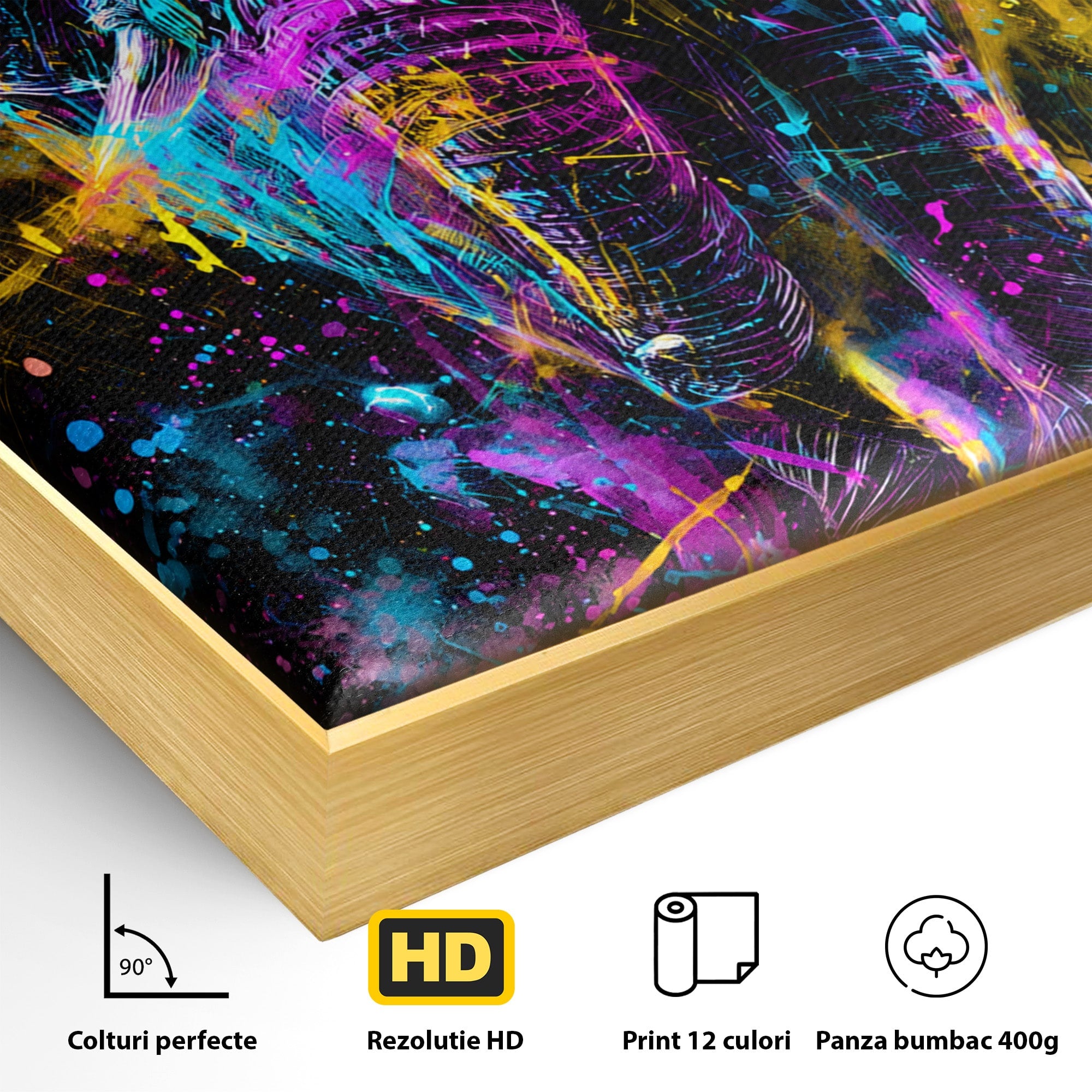 Tablou Canvas Premium LuxCanva® M1555, Elefantul Magic, Elefant, Arta Abstracta, Vibrant, Safari, Living, Dormitor, Culori Vibrante