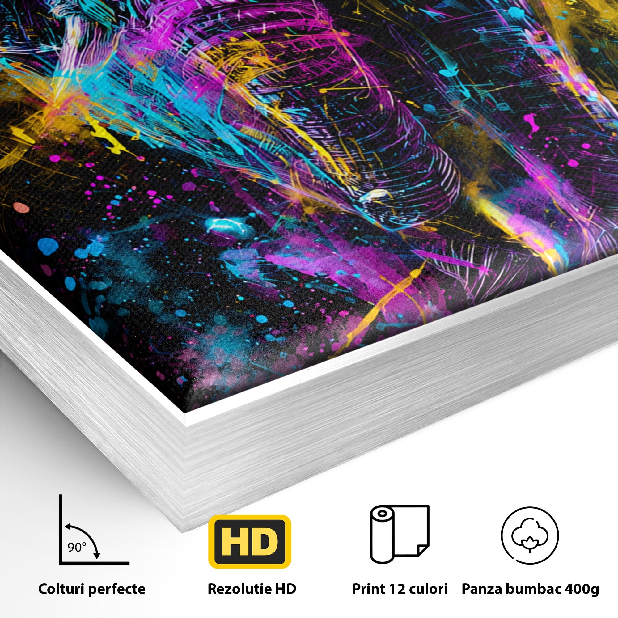 Tablou Canvas Premium LuxCanva® M1555, Elefantul Magic, Elefant, Arta Abstracta, Vibrant, Safari, Living, Dormitor, Culori Vibrante