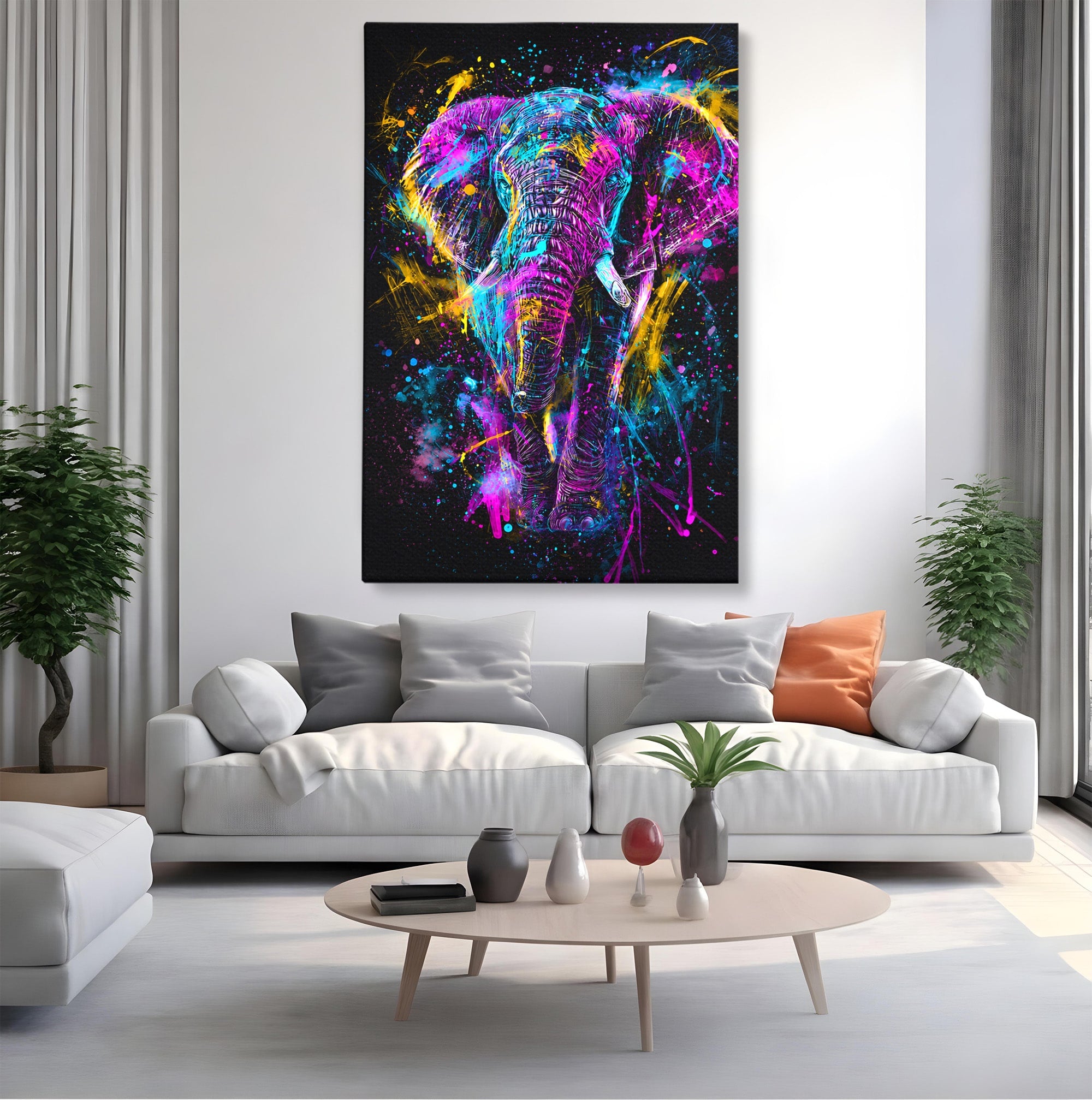 Tablou Canvas Premium LuxCanva® M1555, Elefantul Magic, Elefant, Arta Abstracta, Vibrant, Safari, Living, Dormitor, Culori Vibrante