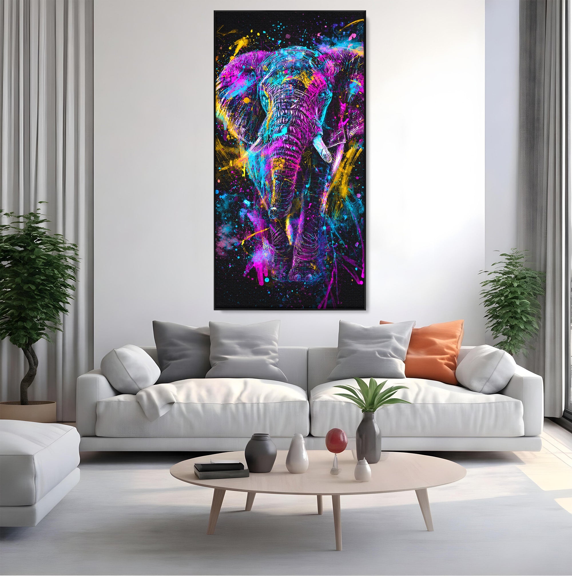 Tablou Canvas Premium LuxCanva® M1555, Elefantul Magic, Elefant, Arta Abstracta, Vibrant, Safari, Living, Dormitor, Culori Vibrante