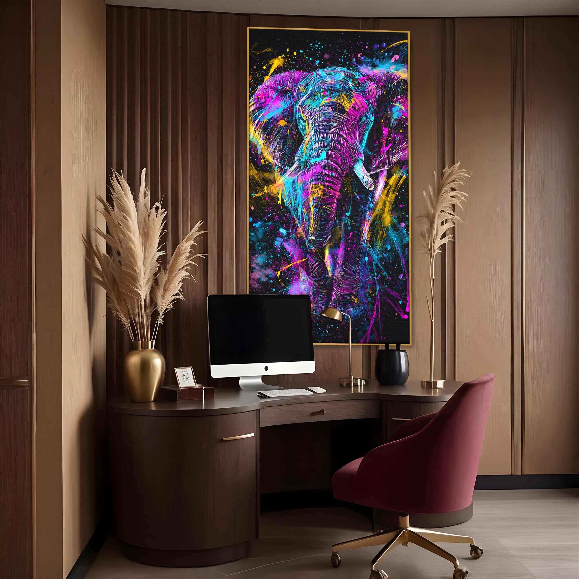 Tablou Canvas Premium LuxCanva® M1555, Elefantul Magic, Elefant, Arta Abstracta, Vibrant, Safari, Living, Dormitor, Culori Vibrante