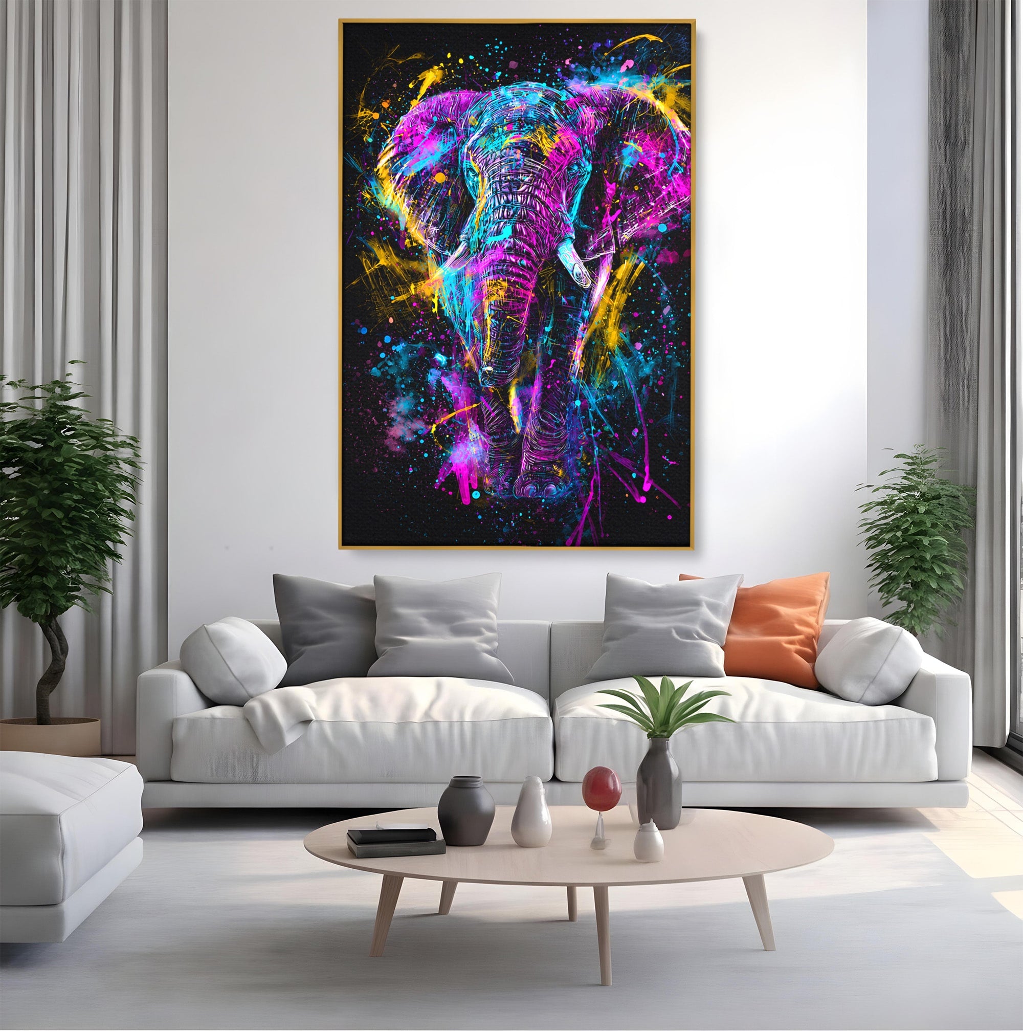 Tablou Canvas Premium LuxCanva® M1555, Elefantul Magic, Elefant, Arta Abstracta, Vibrant, Safari, Living, Dormitor, Culori Vibrante
