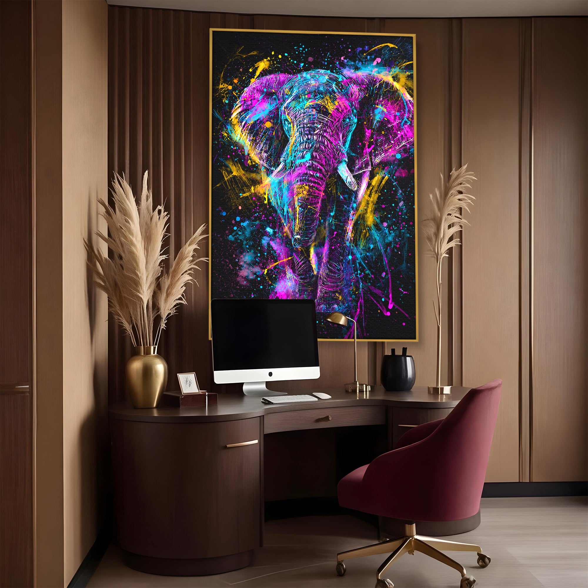 Tablou Canvas Premium LuxCanva® M1555, Elefantul Magic, Elefant, Arta Abstracta, Vibrant, Safari, Living, Dormitor, Culori Vibrante