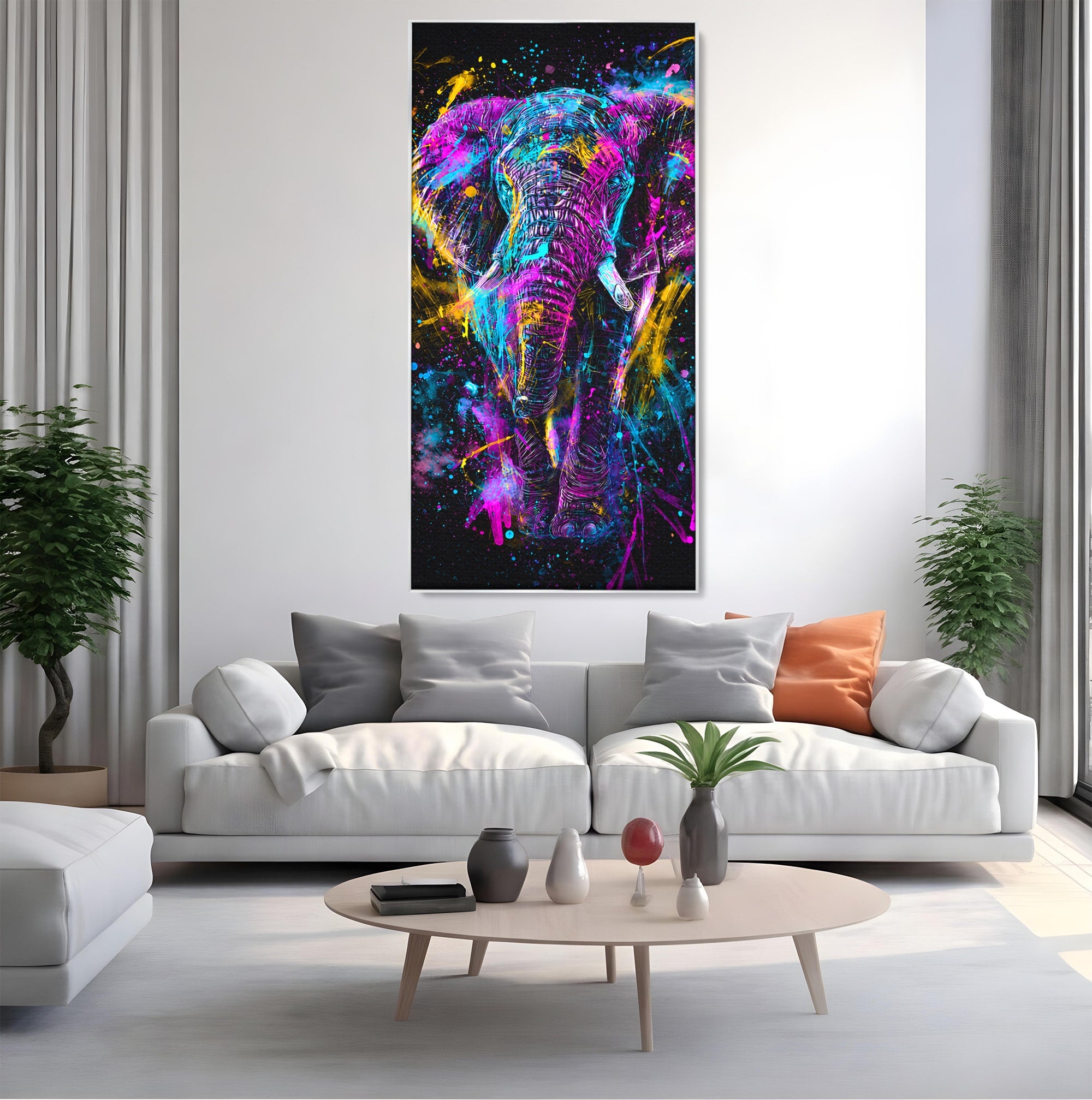 Tablou Canvas Premium LuxCanva® M1555, Elefantul Magic, Elefant, Arta Abstracta, Vibrant, Safari, Living, Dormitor, Culori Vibrante