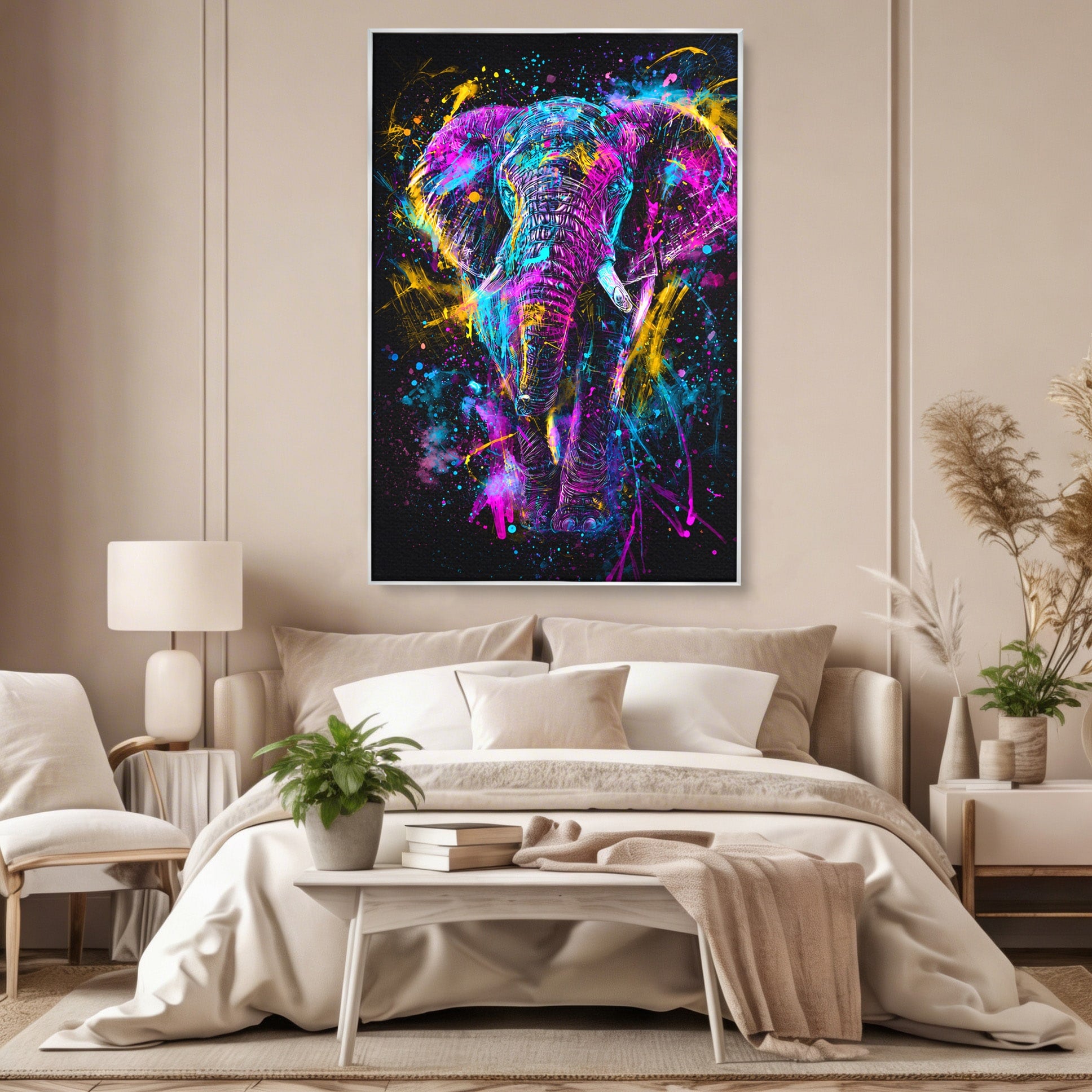 Tablou Canvas Premium LuxCanva® M1555, Elefantul Magic, Elefant, Arta Abstracta, Vibrant, Safari, Living, Dormitor, Culori Vibrante