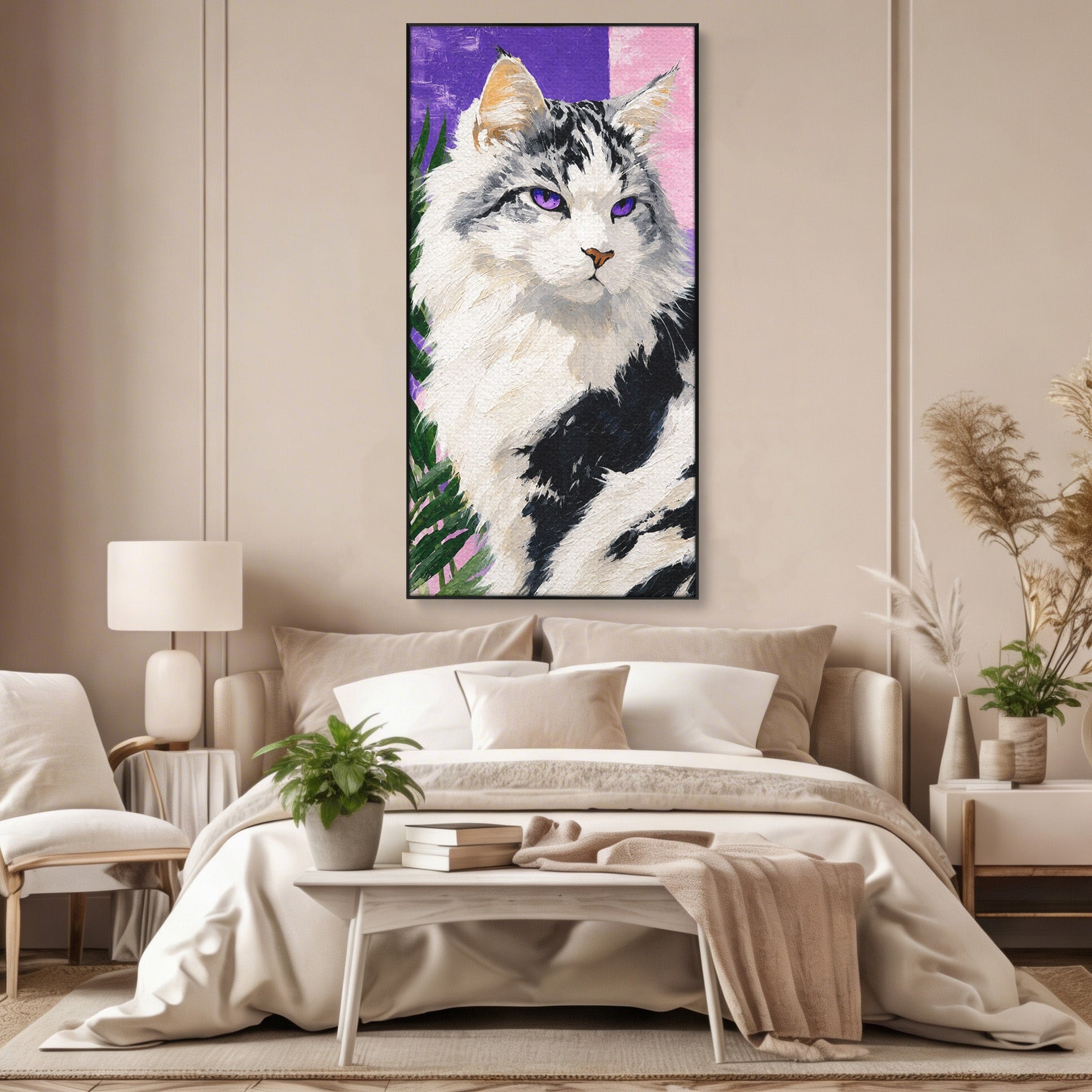 Tablou Canvas Premium LuxCanva® M1556, Pisica Eleganta, Pisica, Portret, Eleganta, Living, Dormitor, Culori Vibrante