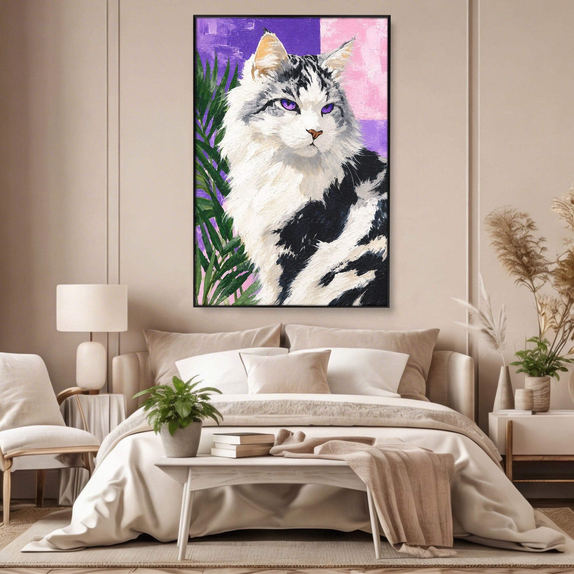 Tablou Canvas Premium LuxCanva® M1556, Pisica Eleganta, Pisica, Portret, Eleganta, Living, Dormitor, Culori Vibrante