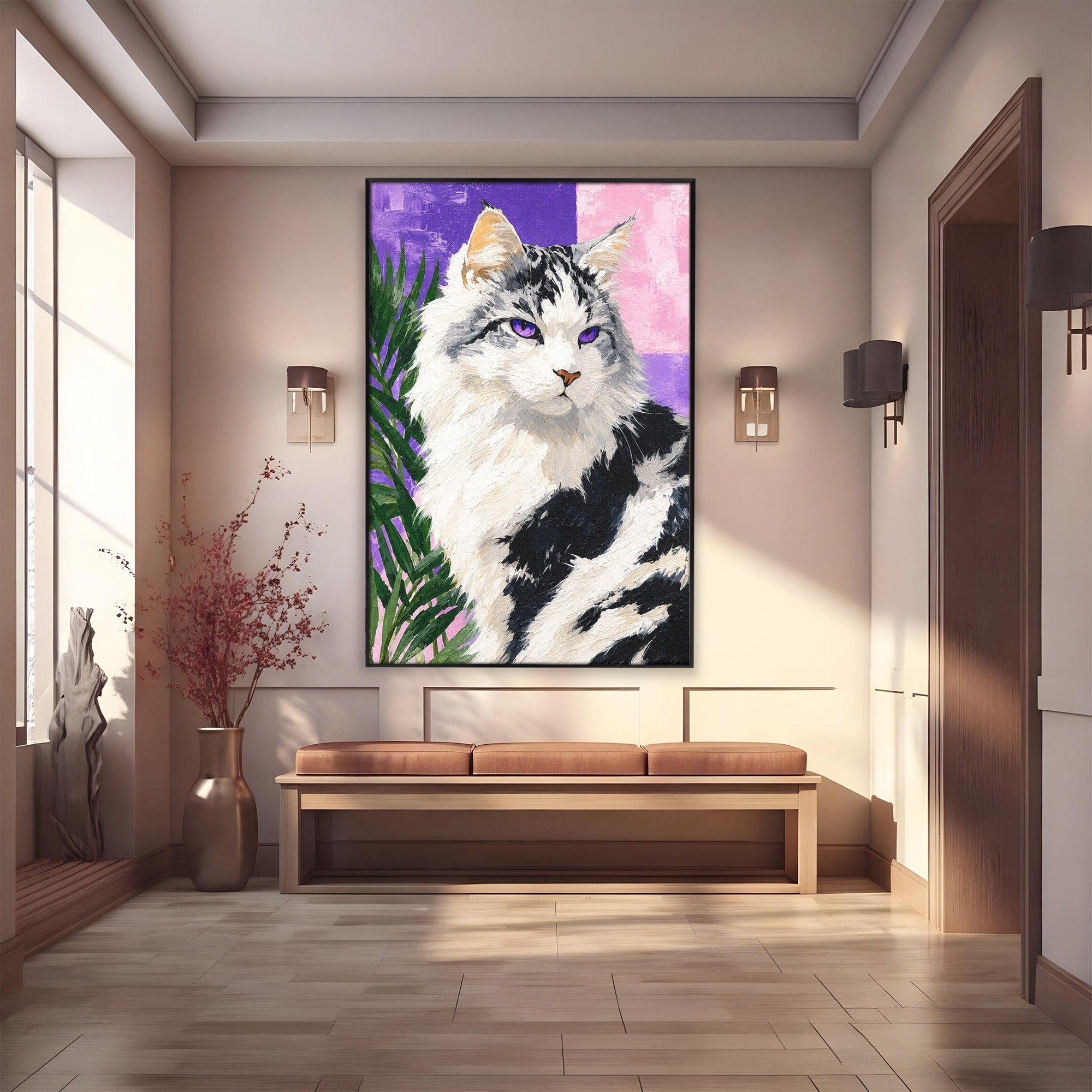 Tablou Canvas Premium LuxCanva® M1556, Pisica Eleganta, Pisica, Portret, Eleganta, Living, Dormitor, Culori Vibrante