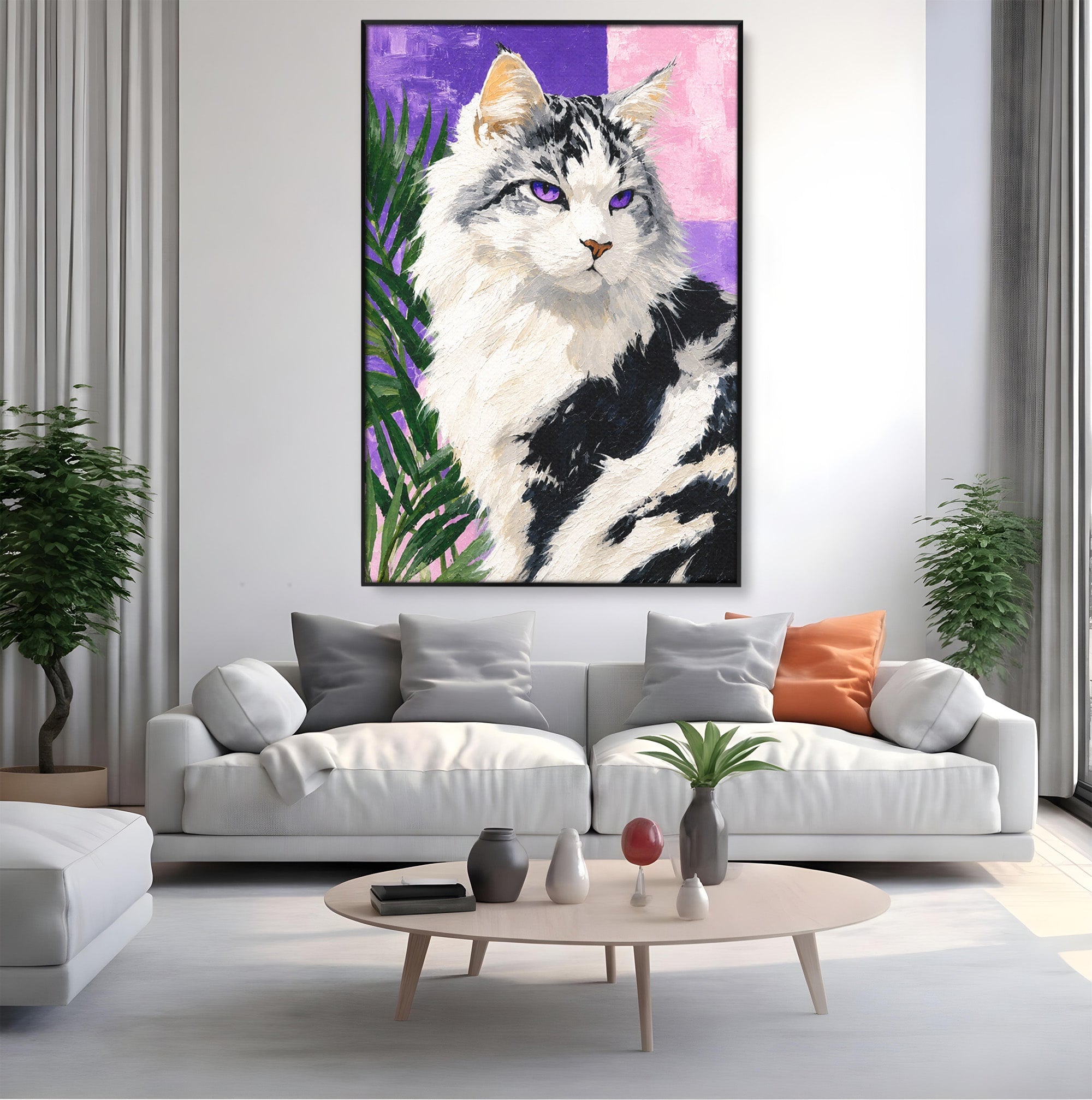 Tablou Canvas Premium LuxCanva® M1556, Pisica Eleganta, Pisica, Portret, Eleganta, Living, Dormitor, Culori Vibrante