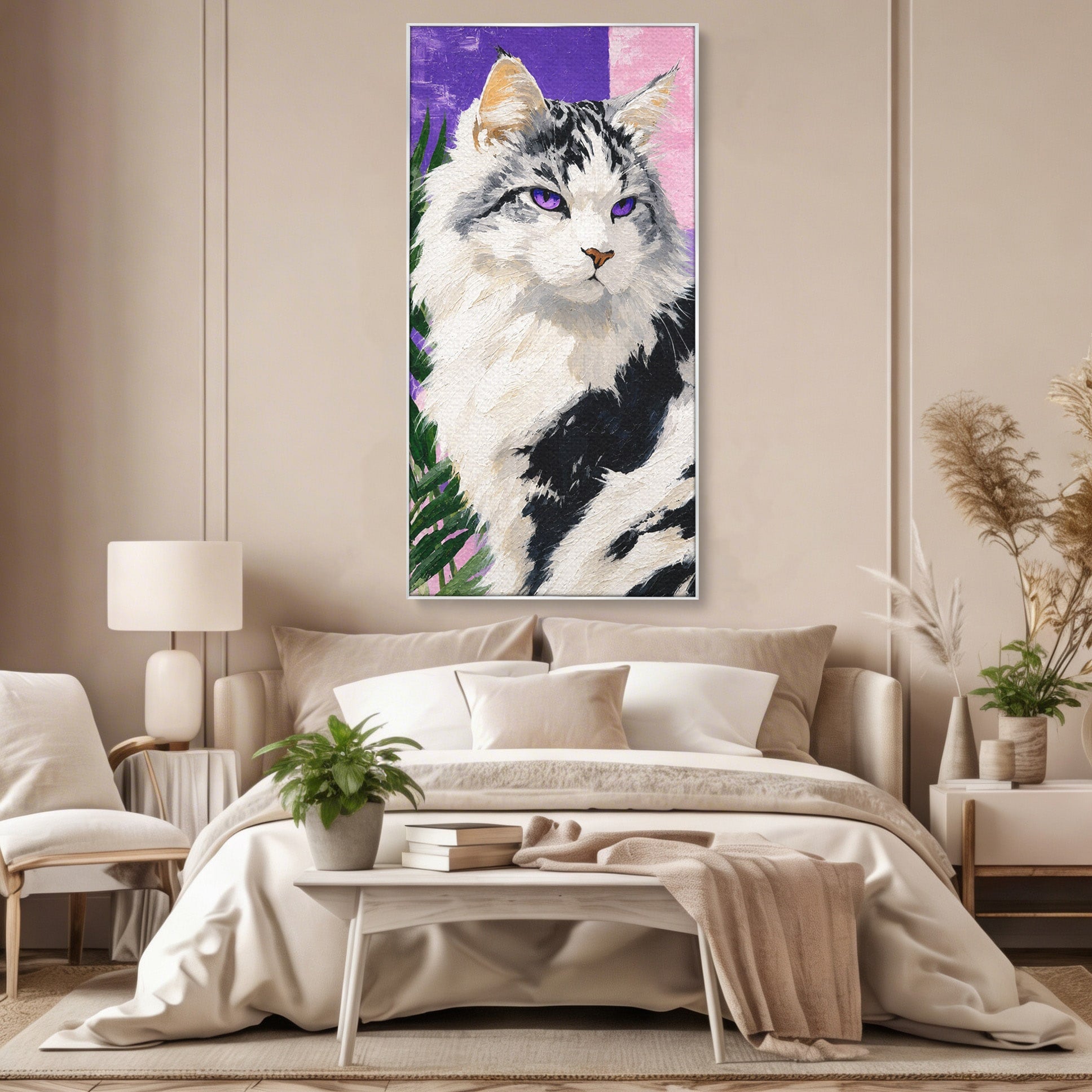 Tablou Canvas Premium LuxCanva® M1556, Pisica Eleganta, Pisica, Portret, Eleganta, Living, Dormitor, Culori Vibrante