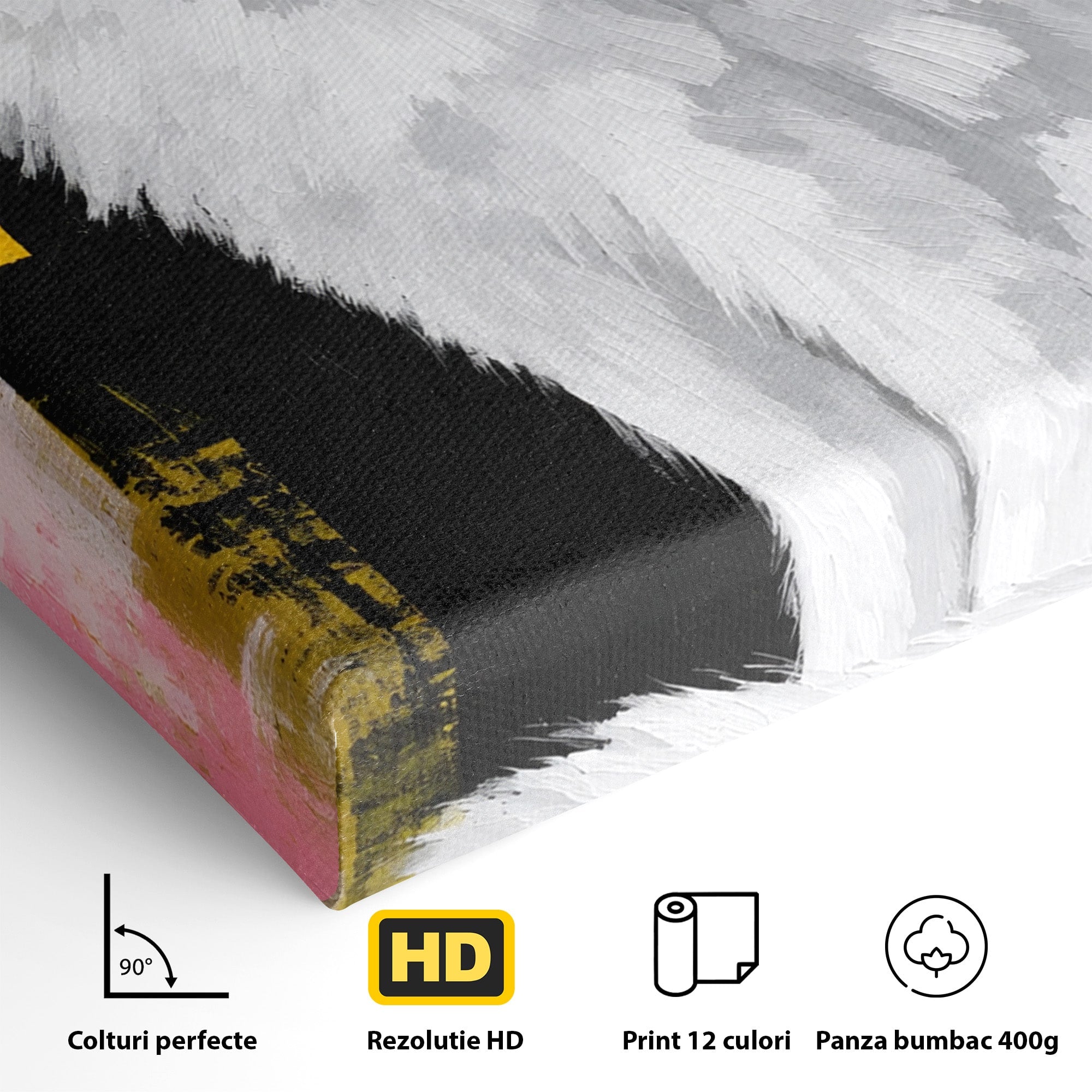 Tablou Canvas Premium LuxCanva® M1557, Grație în Alb, Pisica, Animale, Living, Arta Moderna, Culori Contrastante, Culori Vibrante