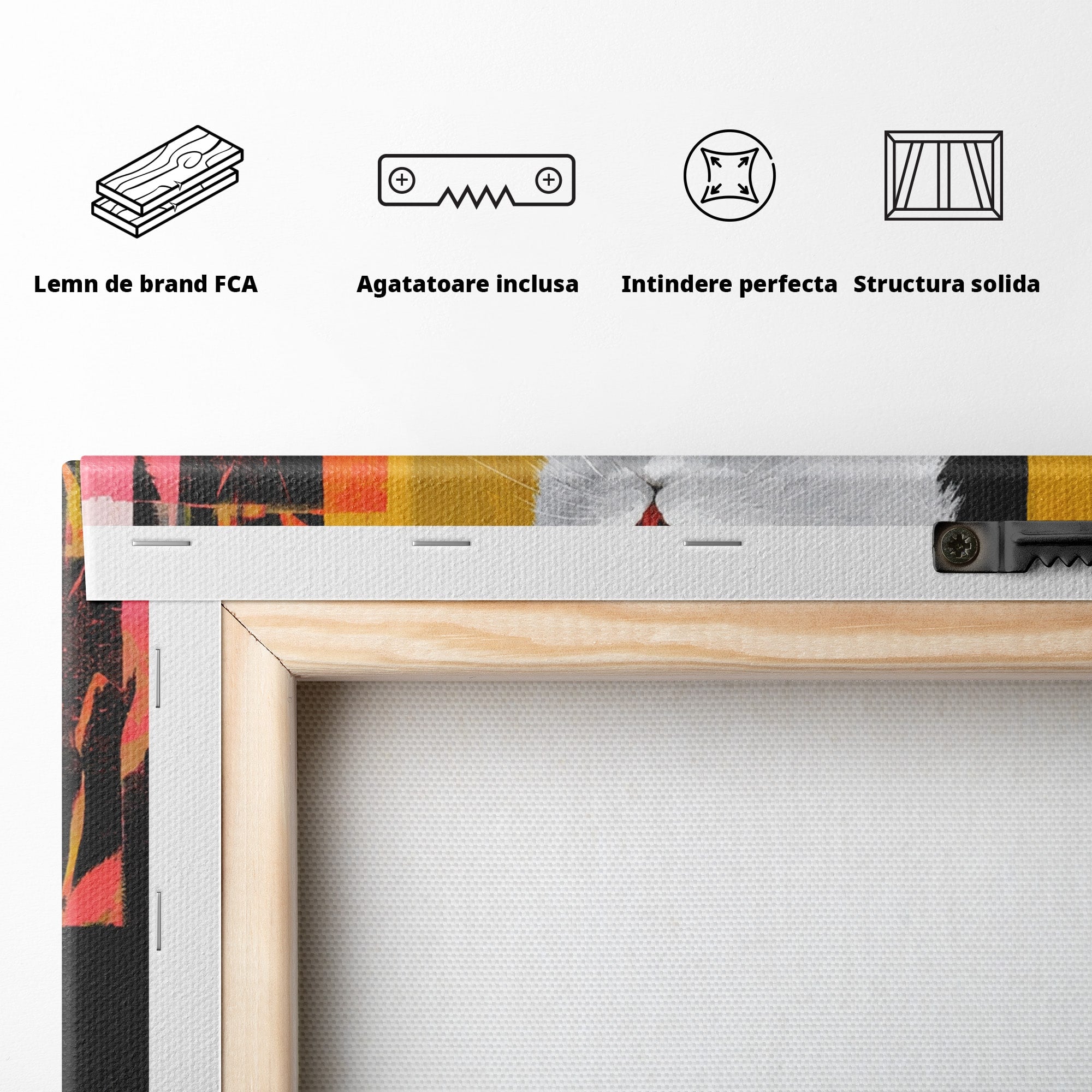 Tablou Canvas Premium LuxCanva® M1557, Grație în Alb, Pisica, Animale, Living, Arta Moderna, Culori Contrastante, Culori Vibrante