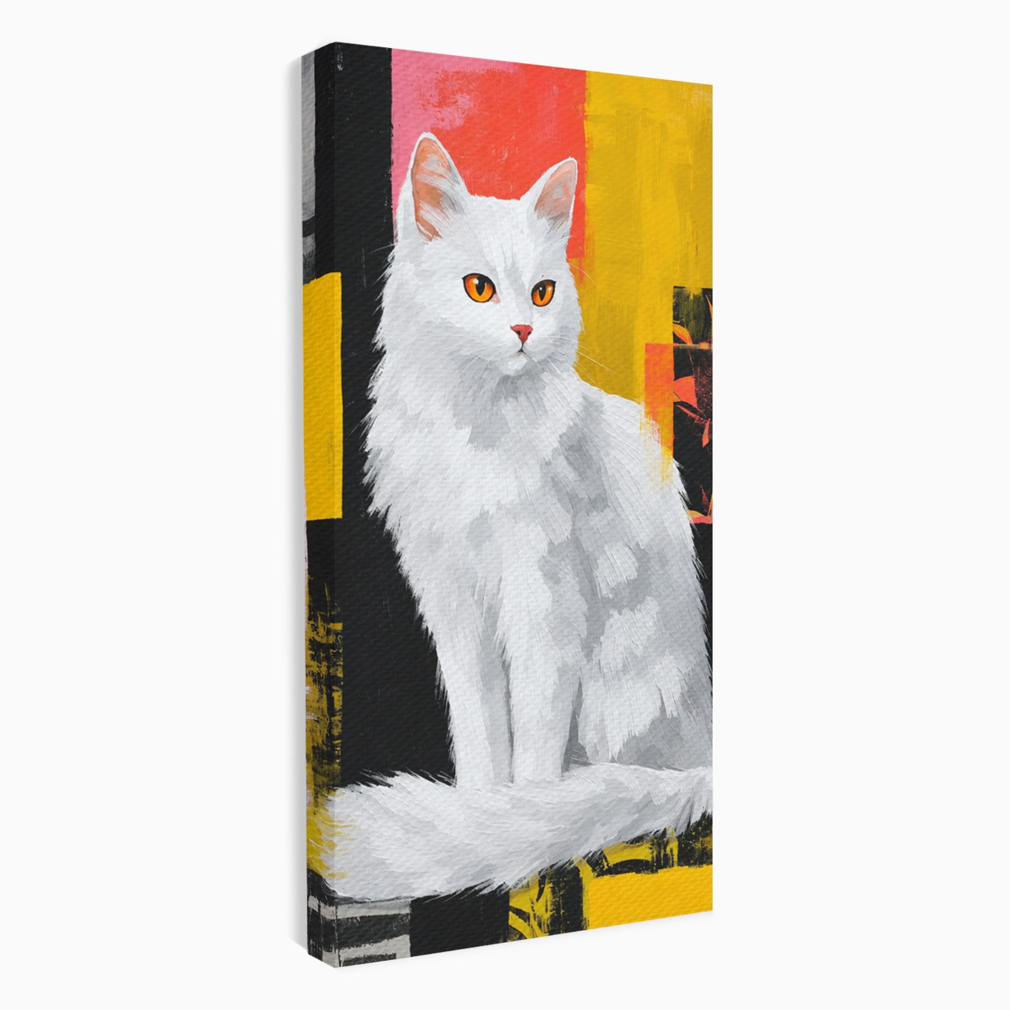 Tablou Canvas Premium LuxCanva® M1557, Grație în Alb, Pisica, Animale, Living, Arta Moderna, Culori Contrastante, Culori Vibrante