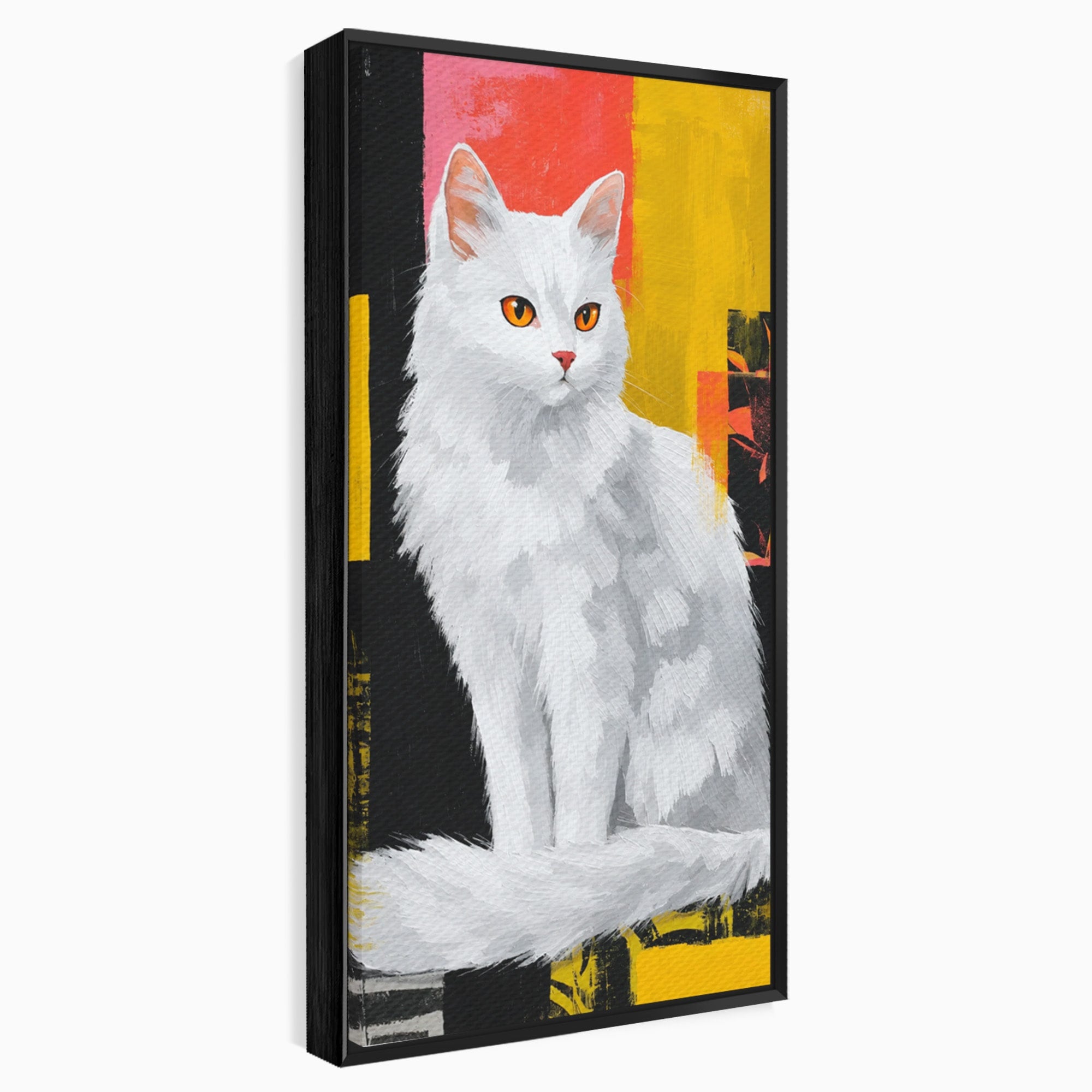 Tablou Canvas Premium LuxCanva® M1557, Grație în Alb, Pisica, Animale, Living, Arta Moderna, Culori Contrastante, Culori Vibrante