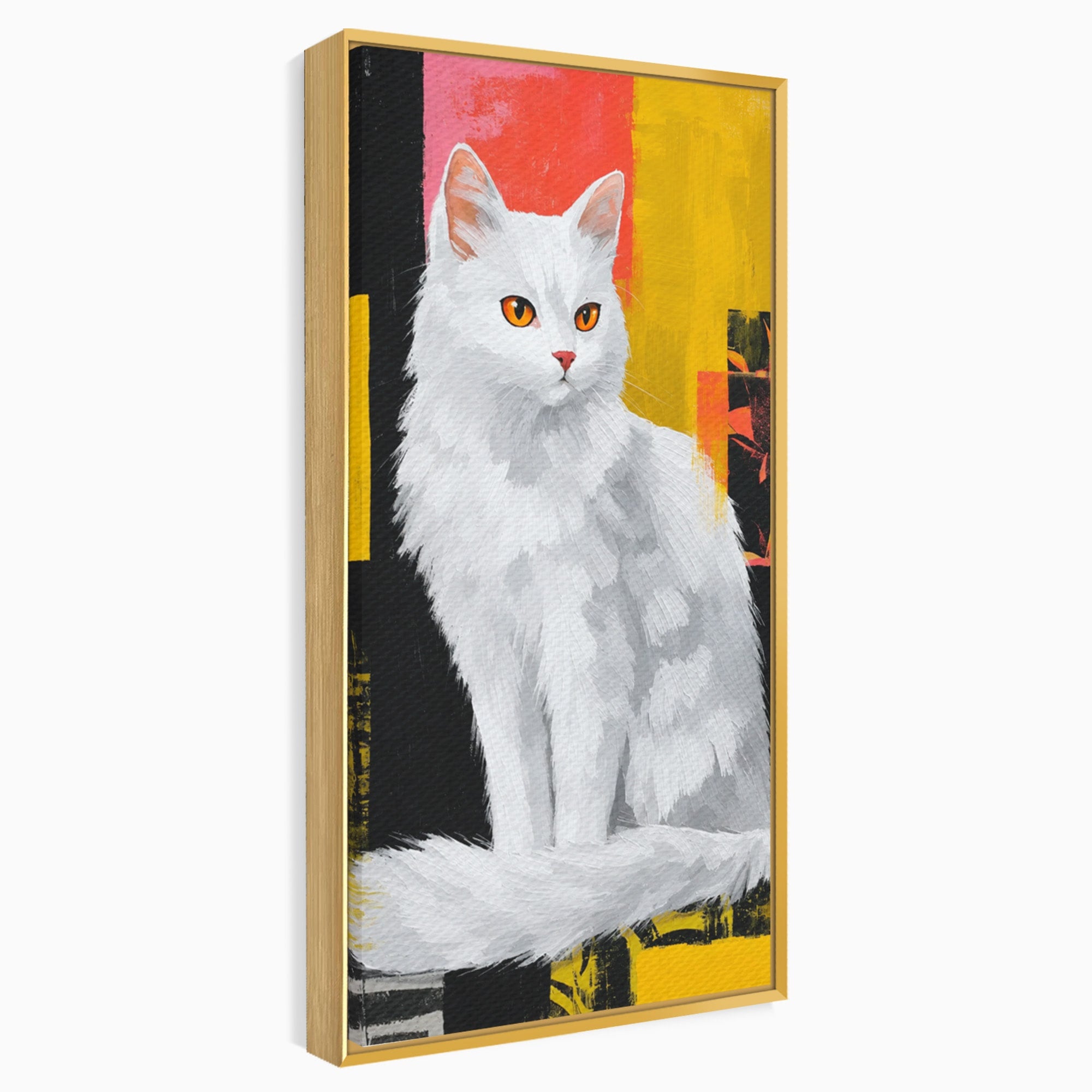 Tablou Canvas Premium LuxCanva® M1557, Grație în Alb, Pisica, Animale, Living, Arta Moderna, Culori Contrastante, Culori Vibrante