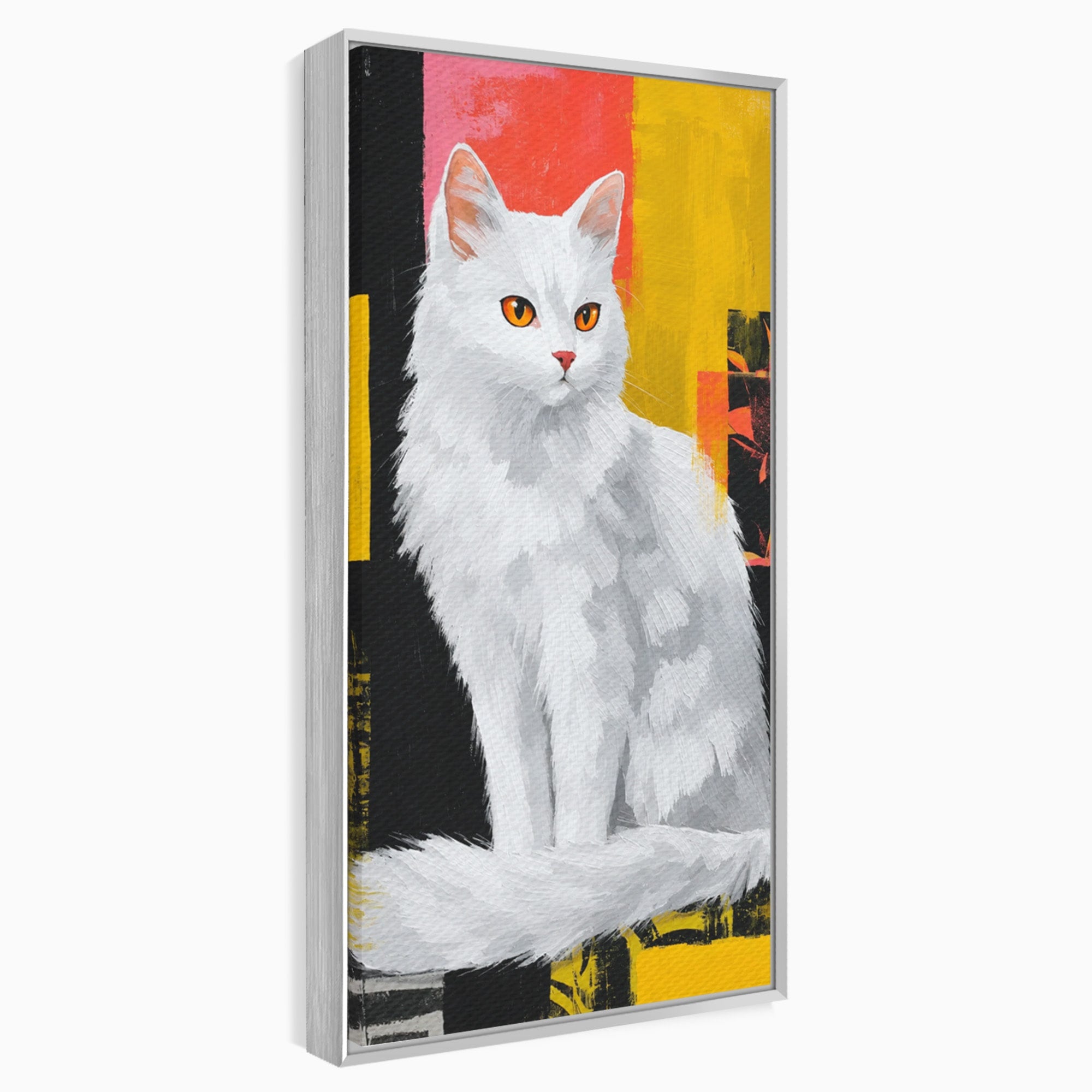 Tablou Canvas Premium LuxCanva® M1557, Grație în Alb, Pisica, Animale, Living, Arta Moderna, Culori Contrastante, Culori Vibrante