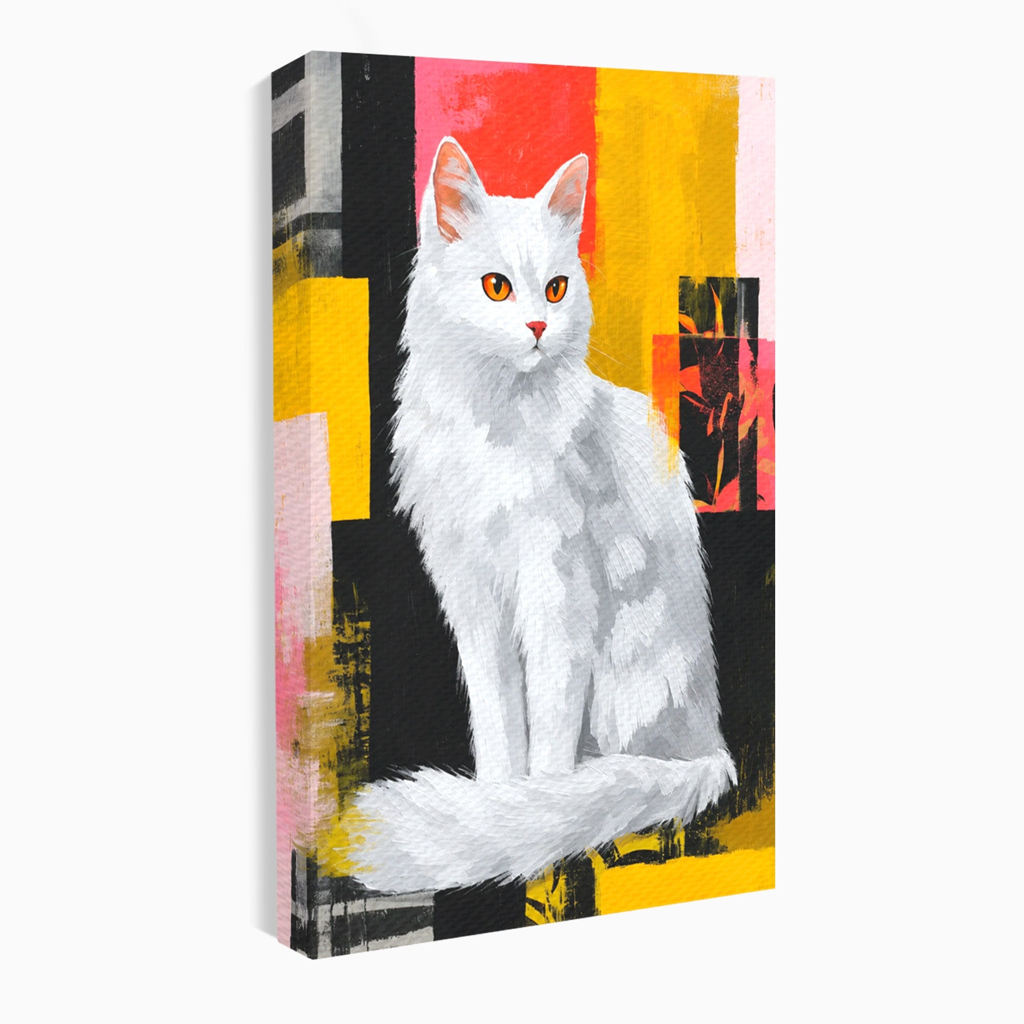 Tablou Canvas Premium LuxCanva® M1557, Grație în Alb, Pisica, Animale, Living, Arta Moderna, Culori Contrastante, Culori Vibrante
