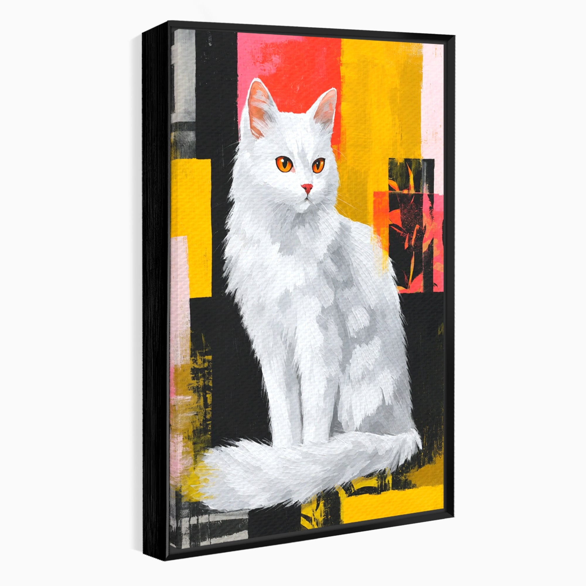 Tablou Canvas Premium LuxCanva® M1557, Grație în Alb, Pisica, Animale, Living, Arta Moderna, Culori Contrastante, Culori Vibrante