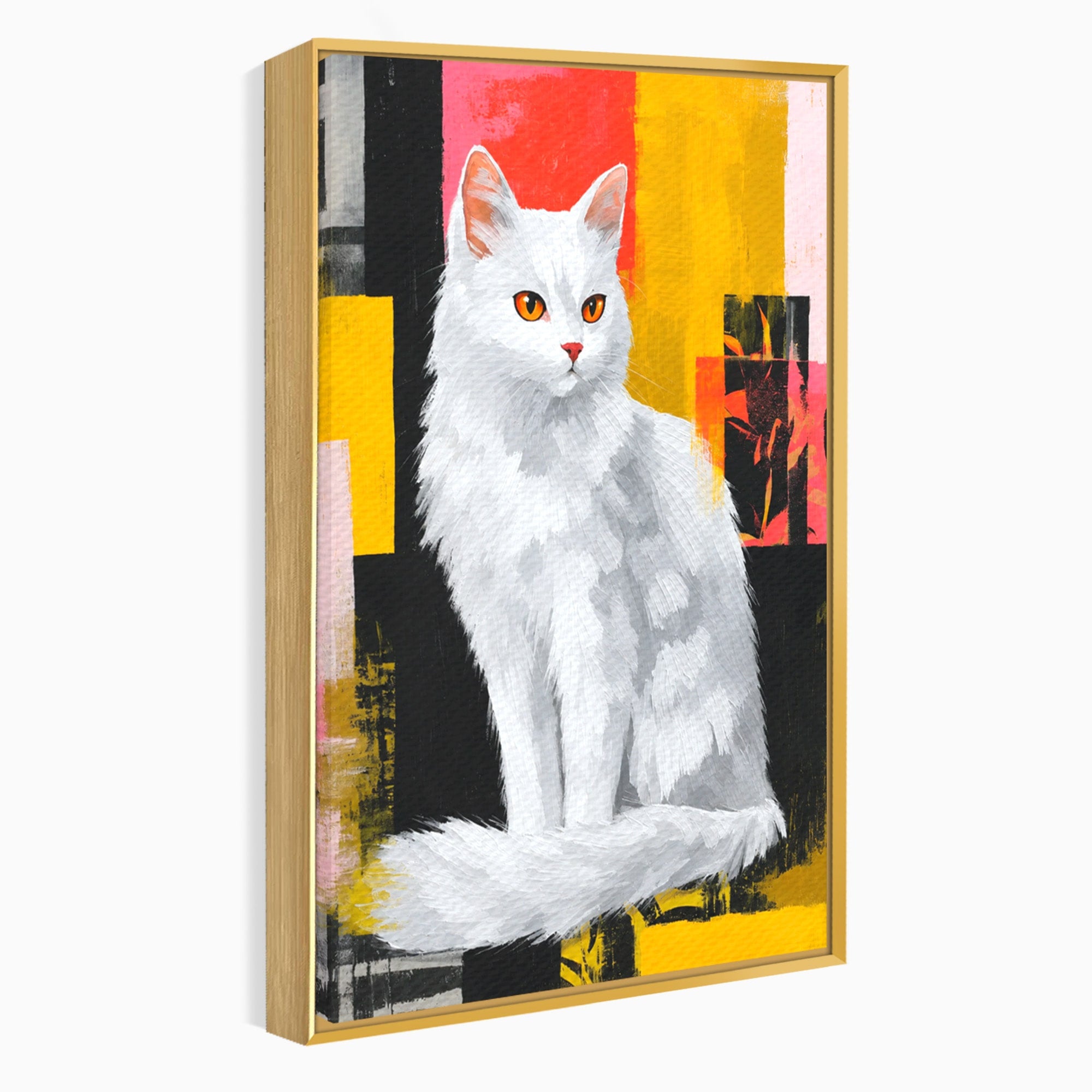 Tablou Canvas Premium LuxCanva® M1557, Grație în Alb, Pisica, Animale, Living, Arta Moderna, Culori Contrastante, Culori Vibrante