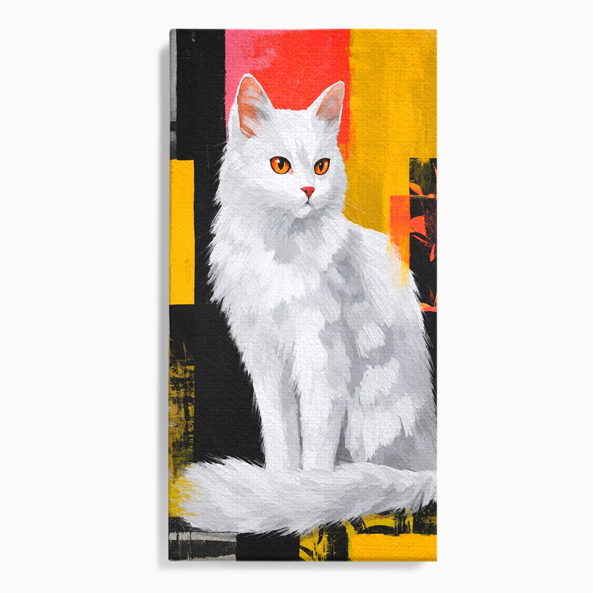 Tablou Canvas Premium LuxCanva® M1557, Grație în Alb, Pisica, Animale, Living, Arta Moderna, Culori Contrastante, Culori Vibrante