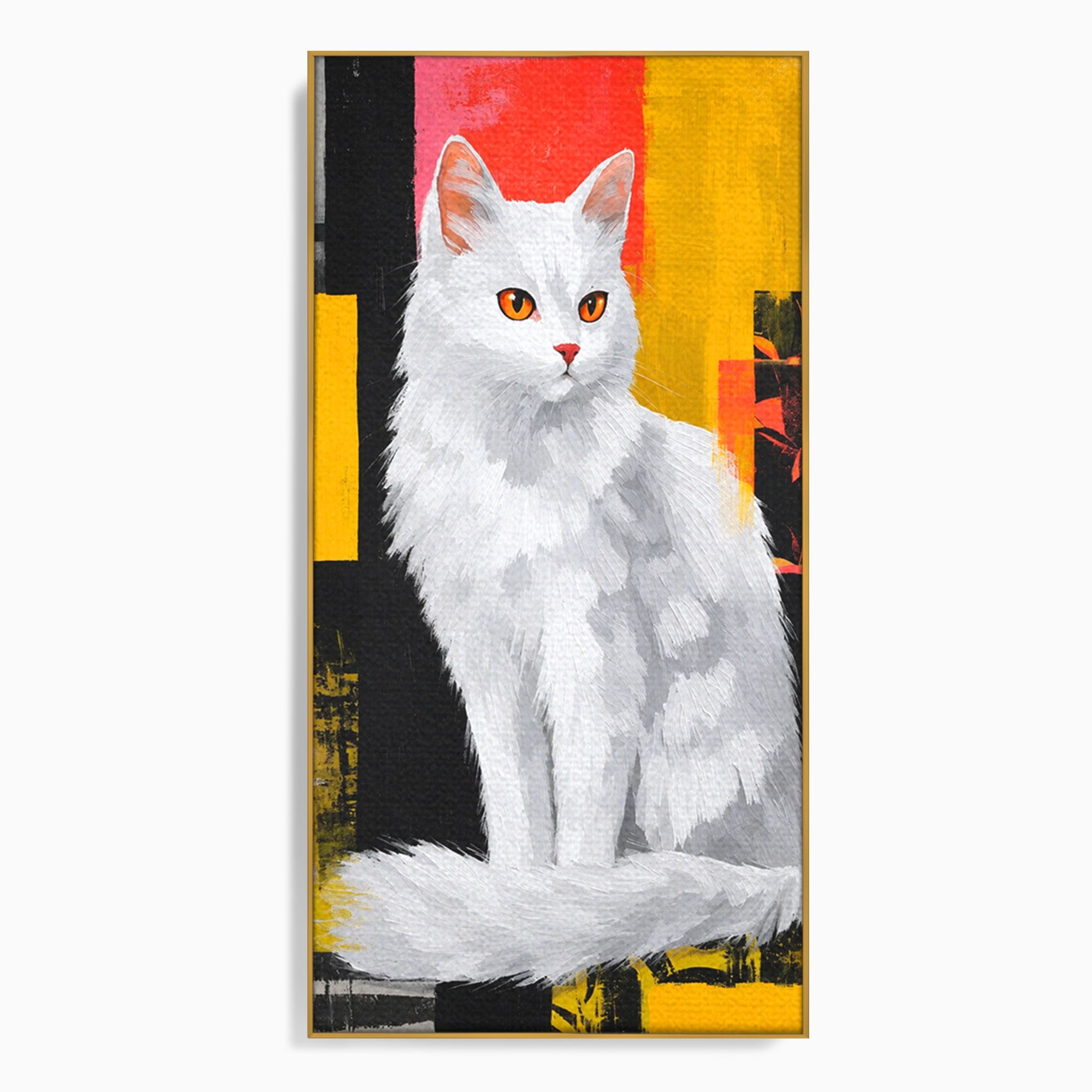 Tablou Canvas Premium LuxCanva® M1557, Grație în Alb, Pisica, Animale, Living, Arta Moderna, Culori Contrastante, Culori Vibrante
