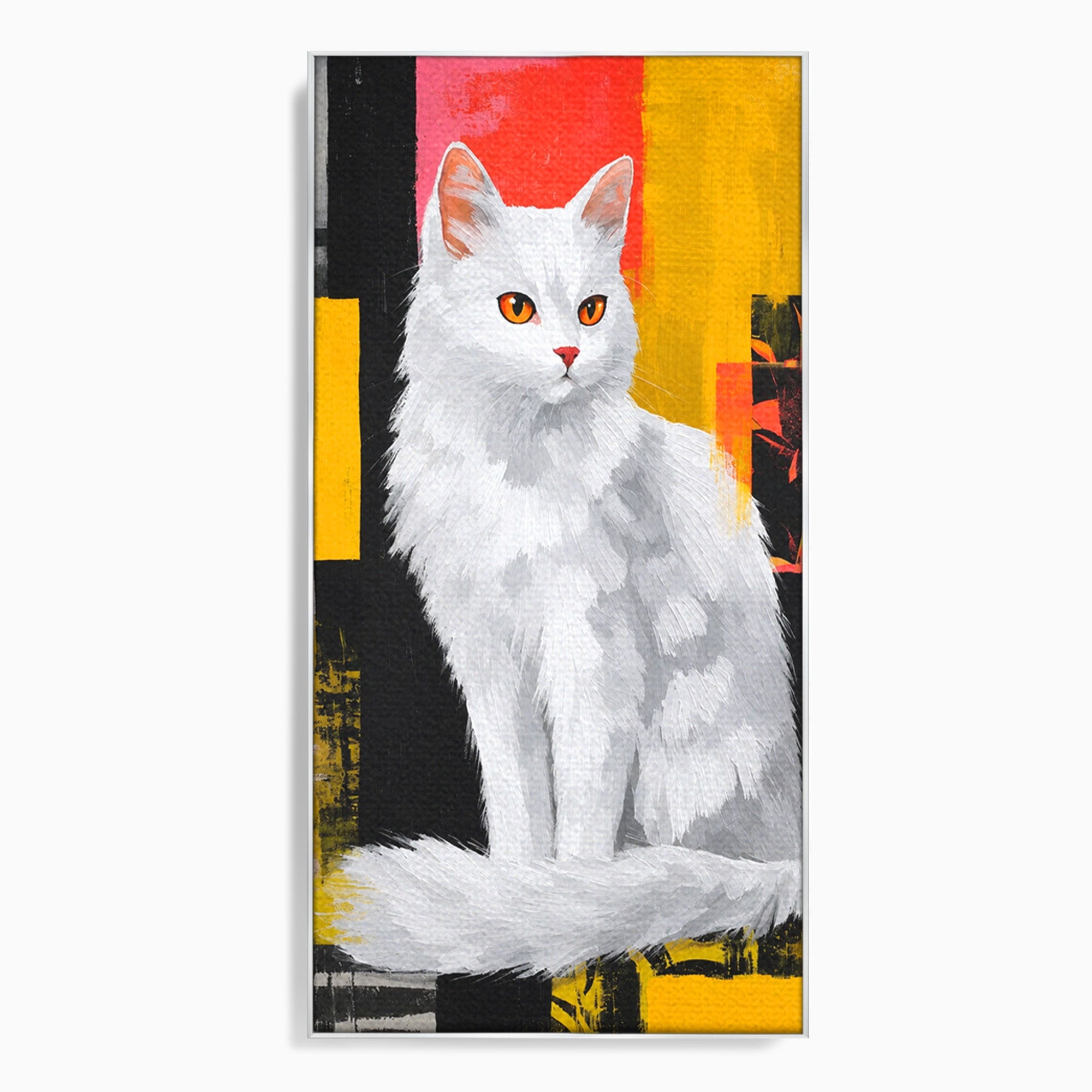 Tablou Canvas Premium LuxCanva® M1557, Grație în Alb, Pisica, Animale, Living, Arta Moderna, Culori Contrastante, Culori Vibrante