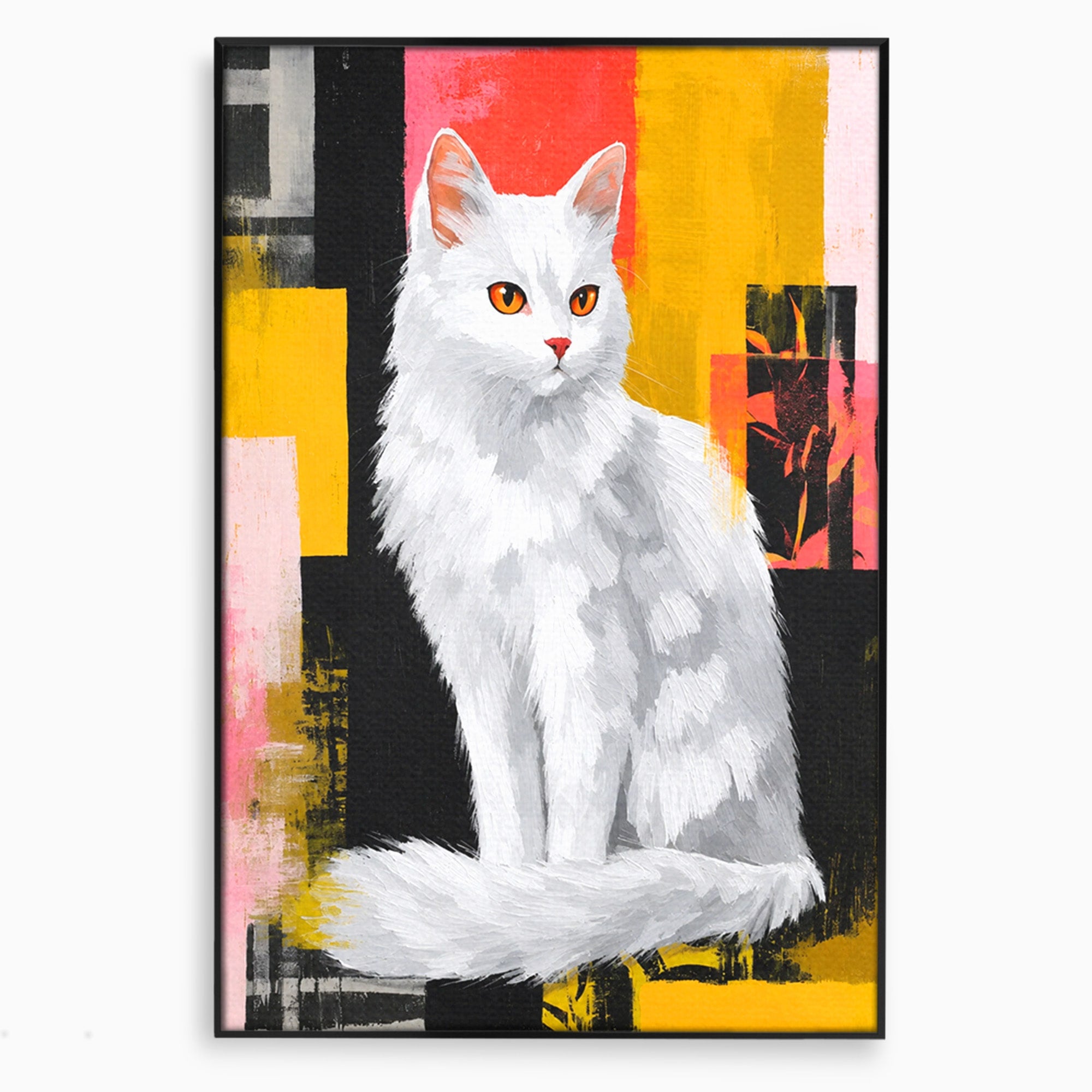 Tablou Canvas Premium LuxCanva® M1557, Grație în Alb, Pisica, Animale, Living, Arta Moderna, Culori Contrastante, Culori Vibrante