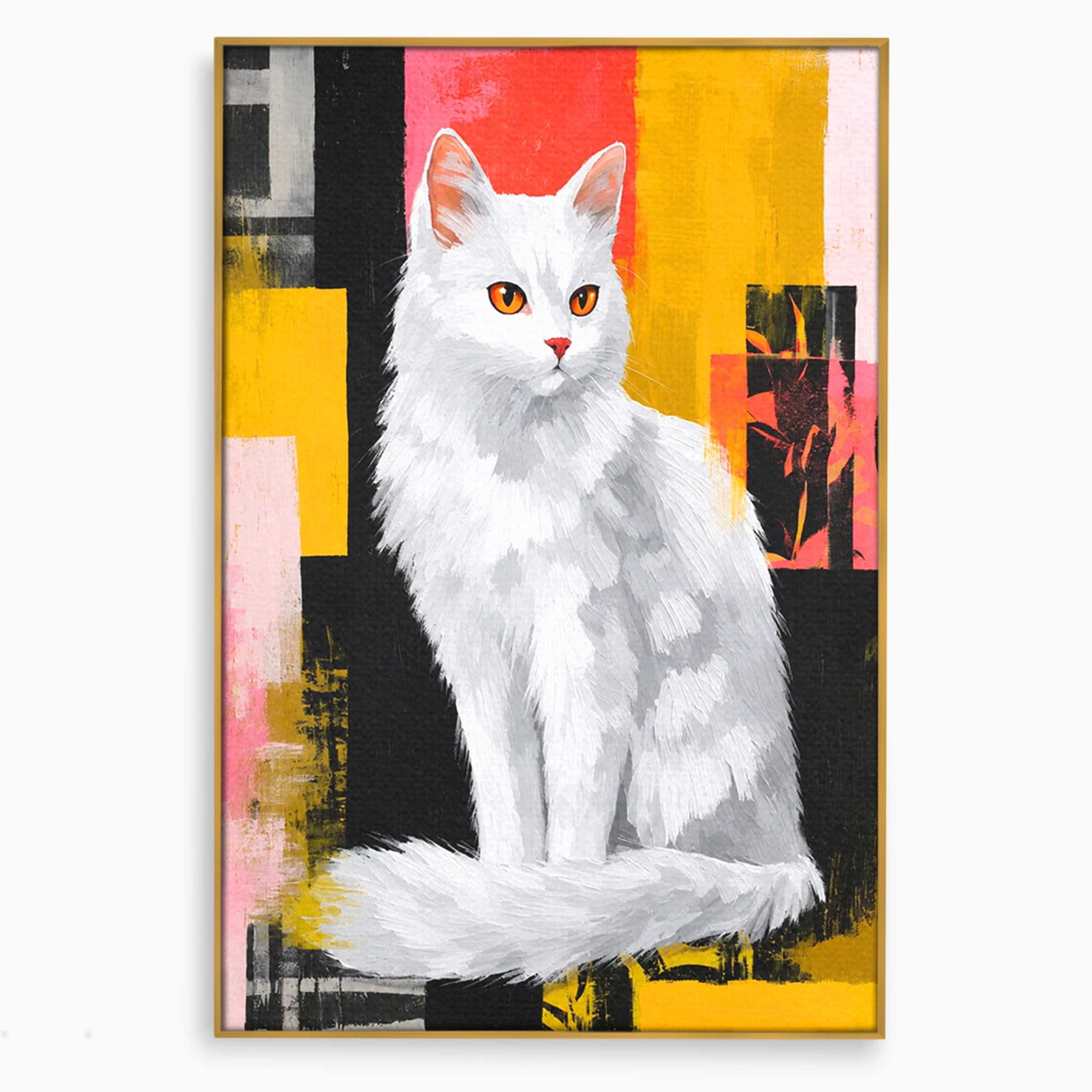 Tablou Canvas Premium LuxCanva® M1557, Grație în Alb, Pisica, Animale, Living, Arta Moderna, Culori Contrastante, Culori Vibrante