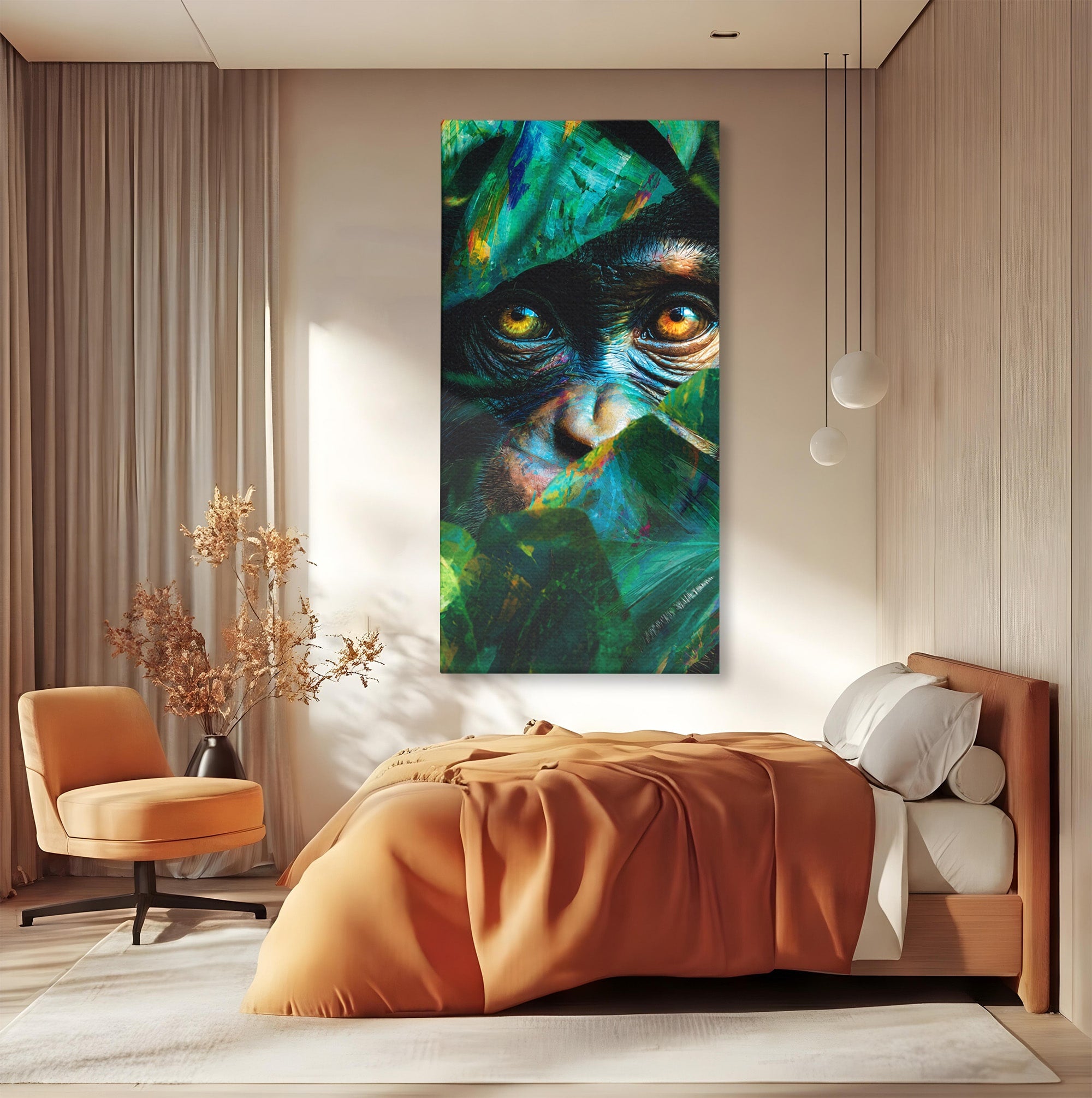 Tablou Canvas Premium LuxCanva® M1558, Privirea Maimutei, Maimuta, Jungla, Animale, Salbaticie, Living, Culori Vibrante