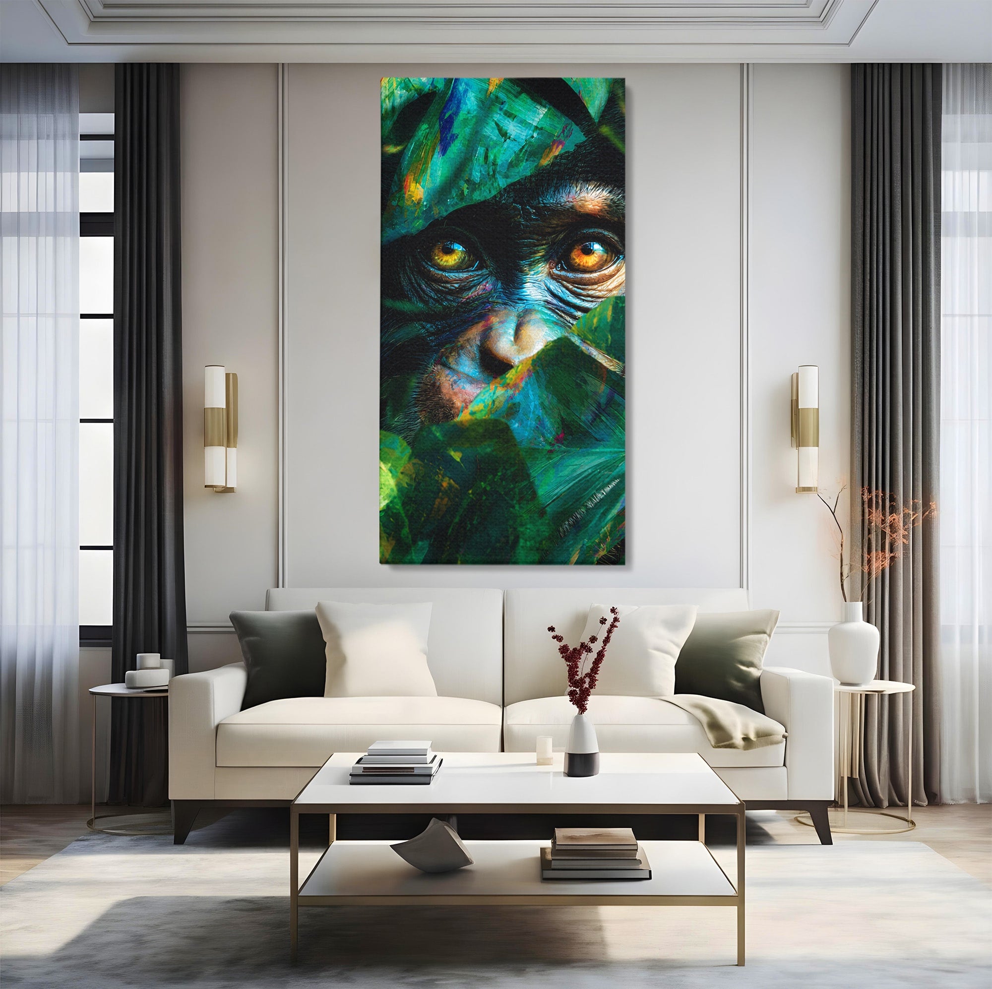 Tablou Canvas Premium LuxCanva® M1558, Privirea Maimutei, Maimuta, Jungla, Animale, Salbaticie, Living, Culori Vibrante