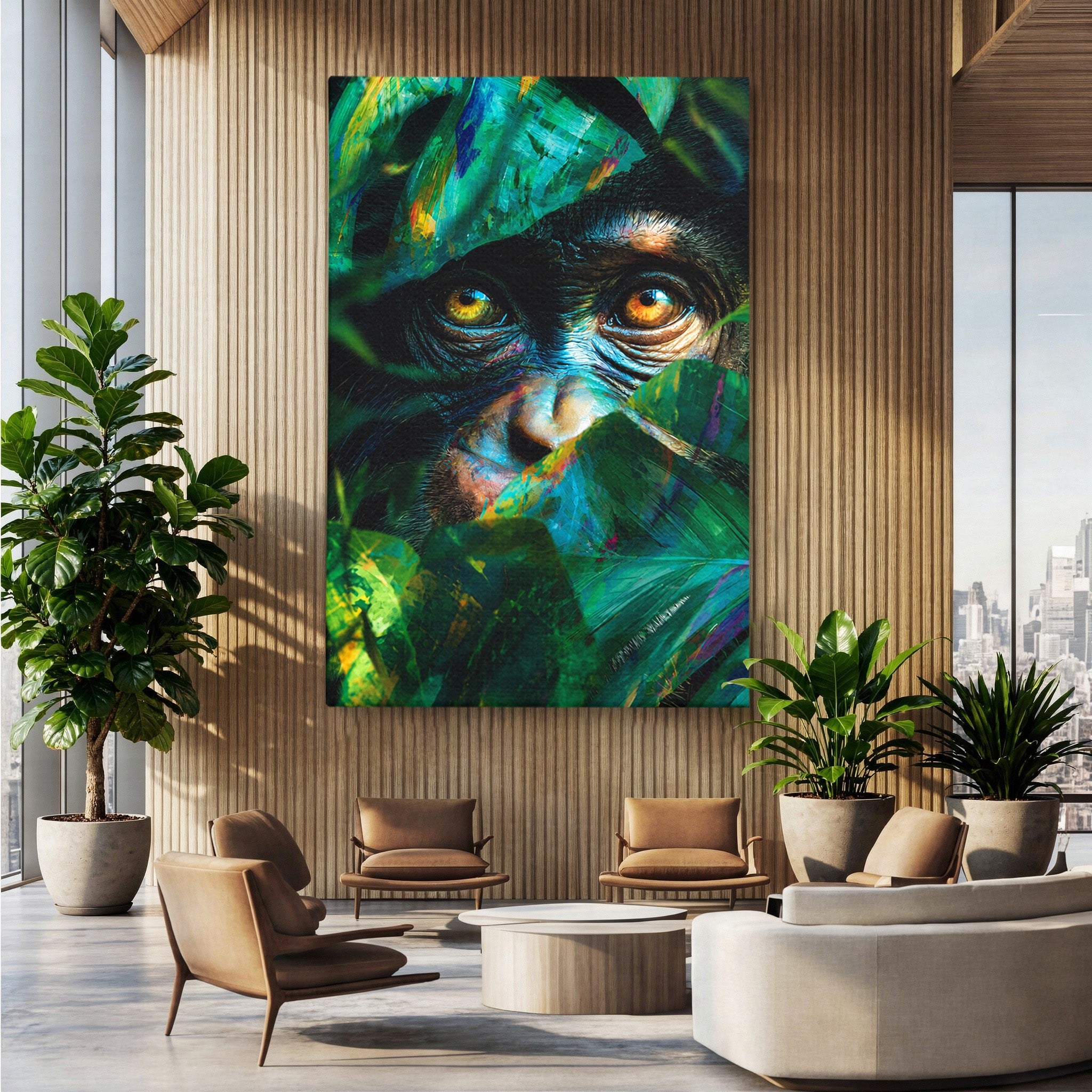 Tablou Canvas Premium LuxCanva® M1558, Privirea Maimutei, Maimuta, Jungla, Animale, Salbaticie, Living, Culori Vibrante
