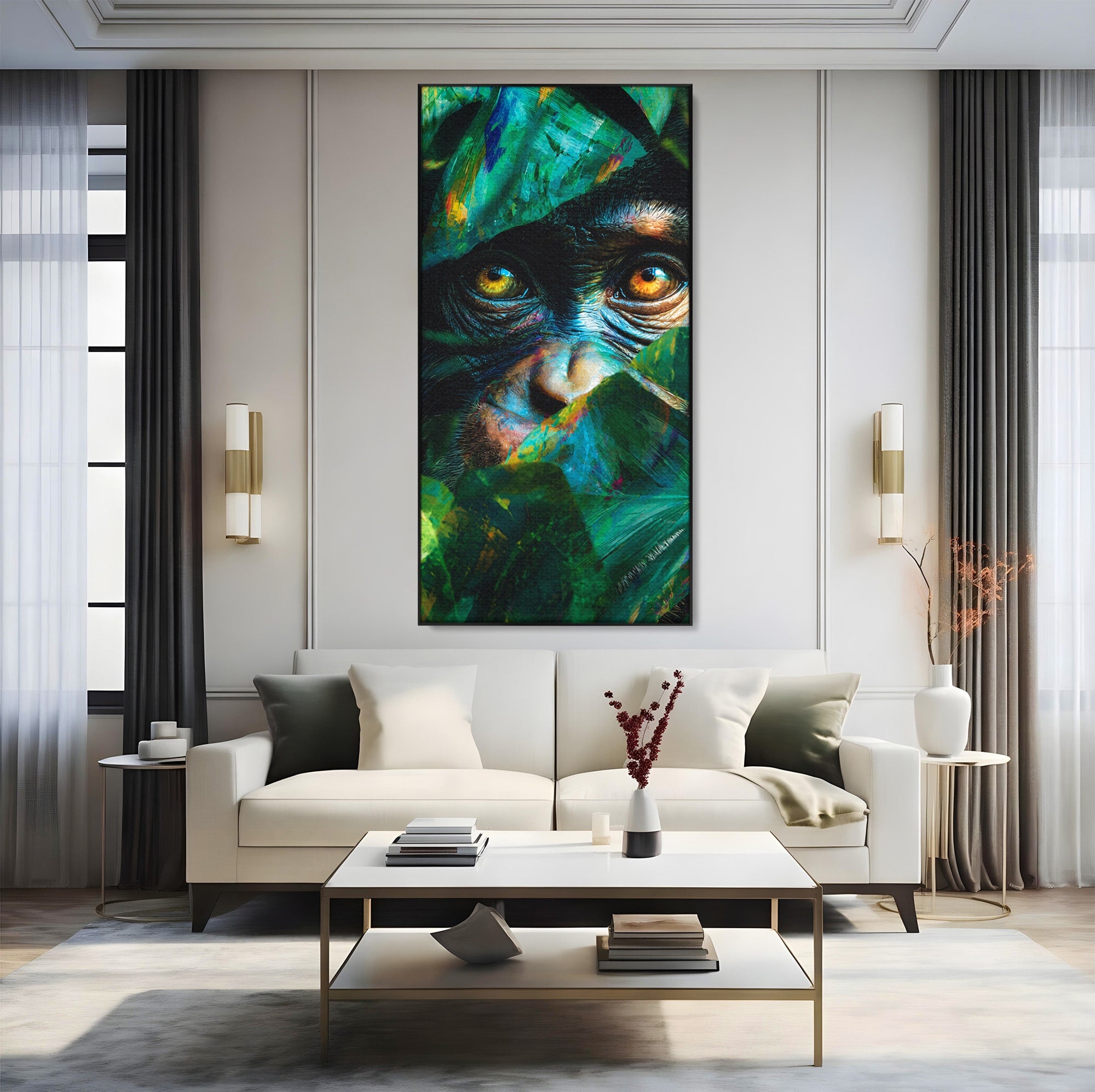 Tablou Canvas Premium LuxCanva® M1558, Privirea Maimutei, Maimuta, Jungla, Animale, Salbaticie, Living, Culori Vibrante