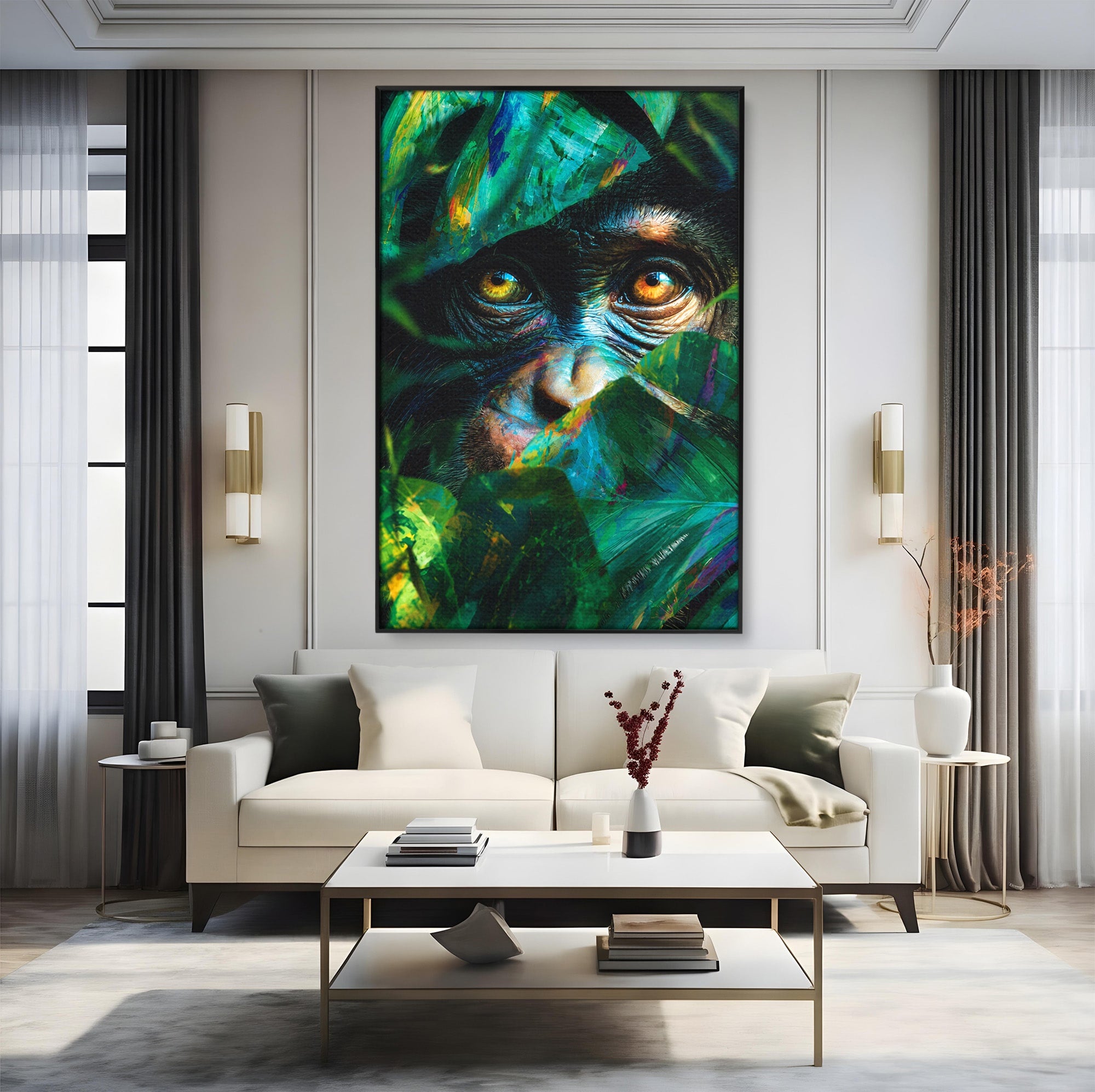 Tablou Canvas Premium LuxCanva® M1558, Privirea Maimutei, Maimuta, Jungla, Animale, Salbaticie, Living, Culori Vibrante